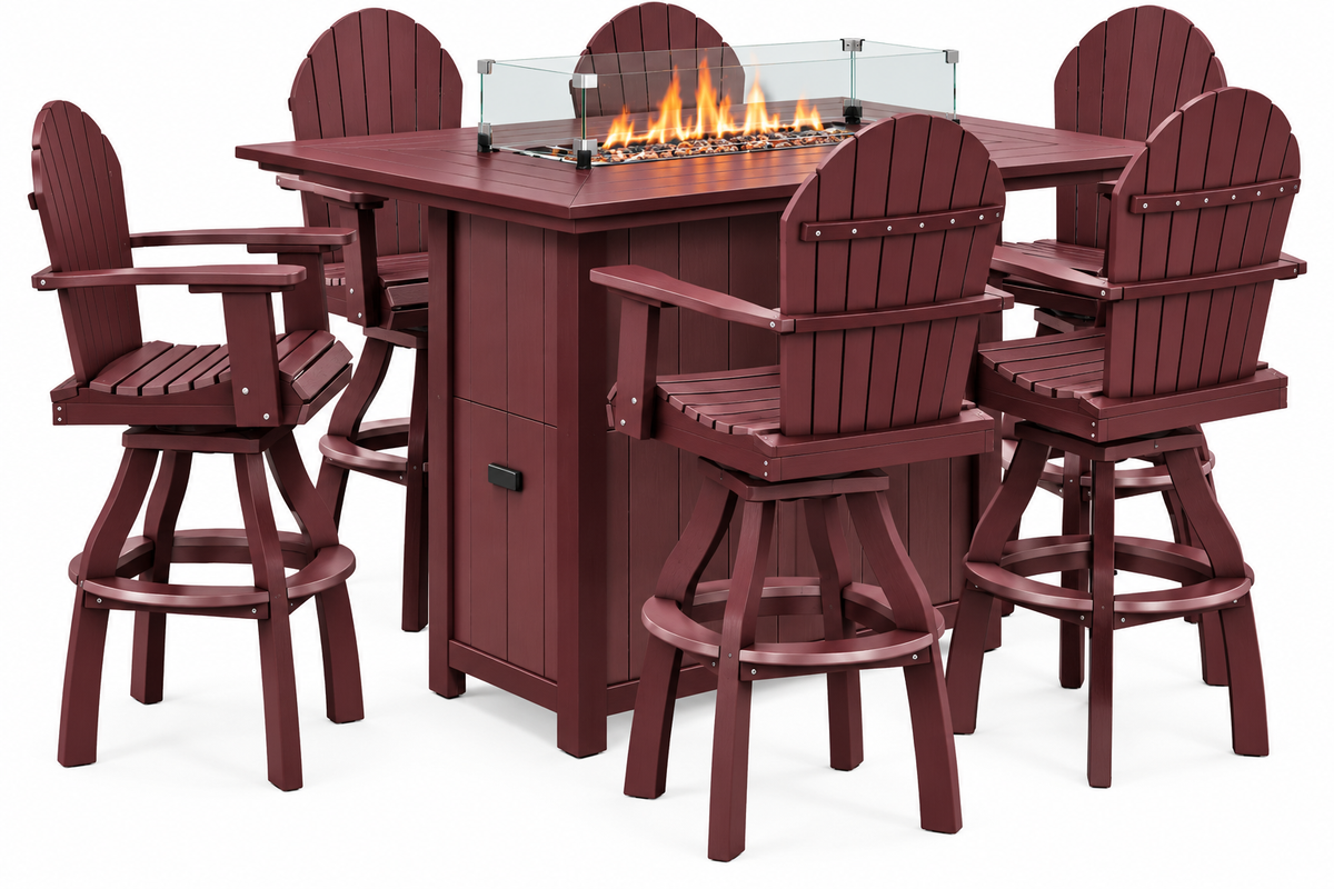 7-Piece Nantucket Pub Height Fire Pit Table Set