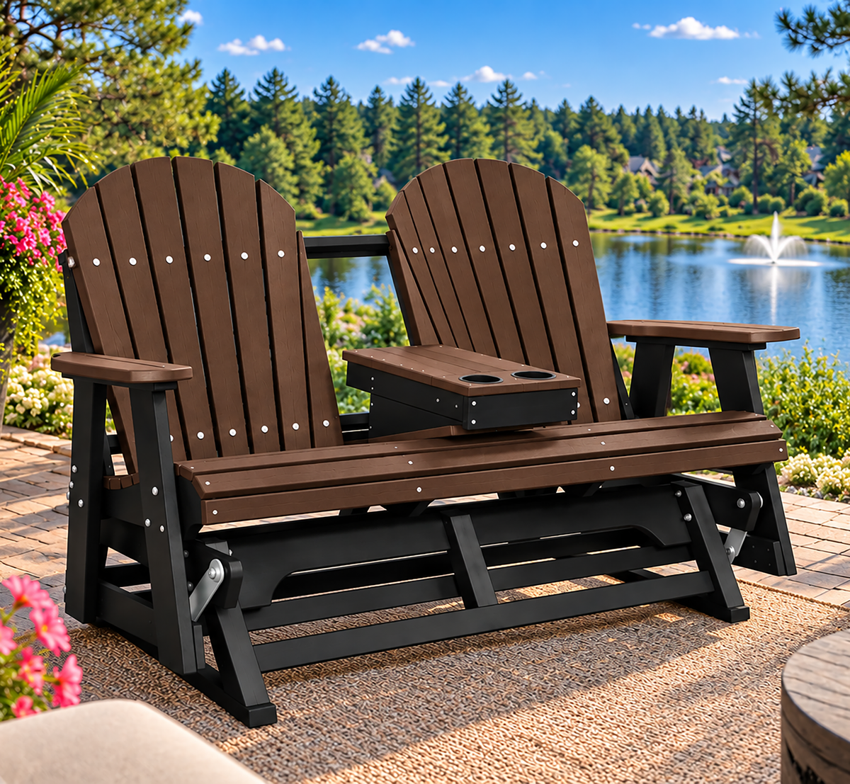 Adirondack 5'ft Glider With Flip-Down Console with Cupholders