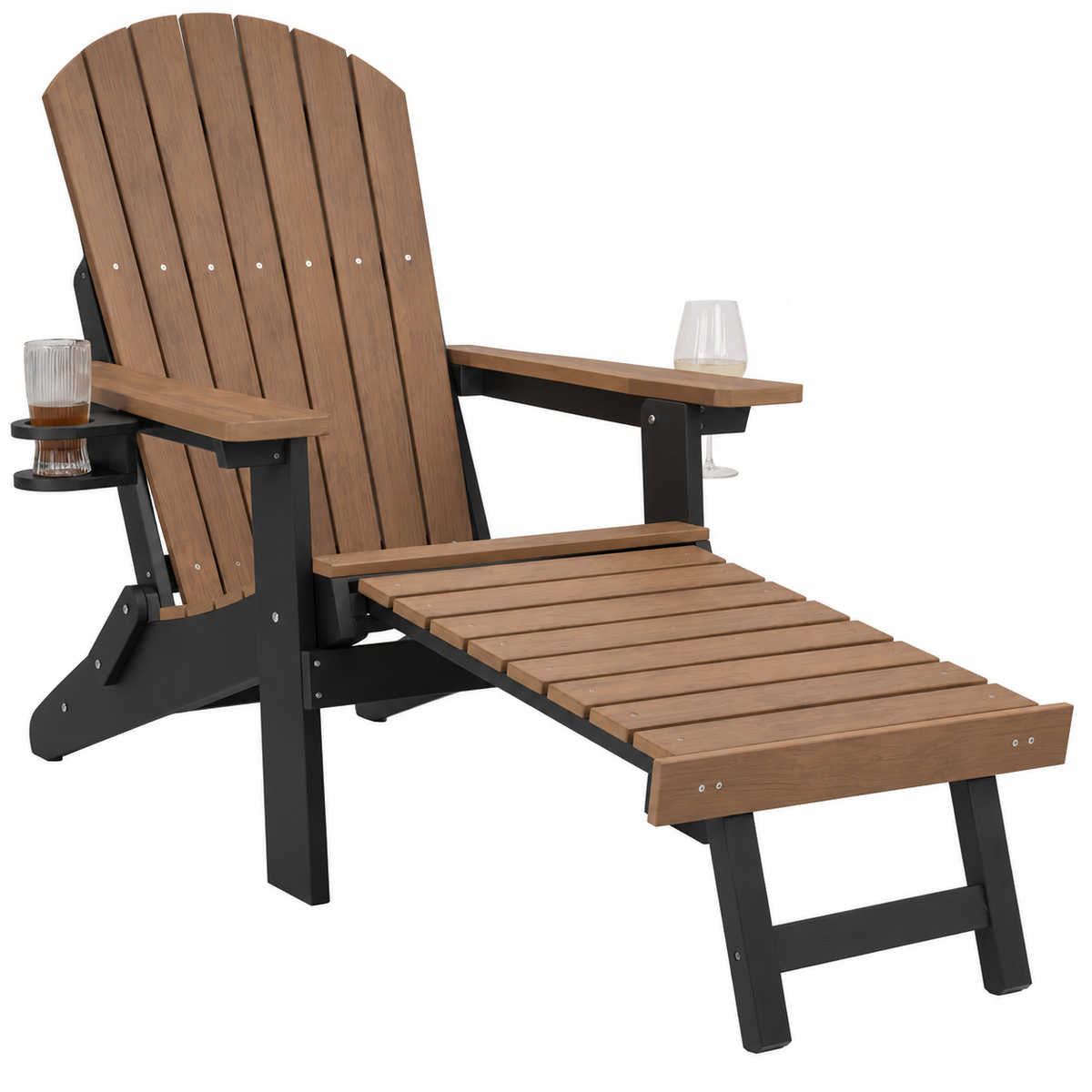 Folding Adirondack Chair with Built in Footrest & Cup/Wine Holders King Size