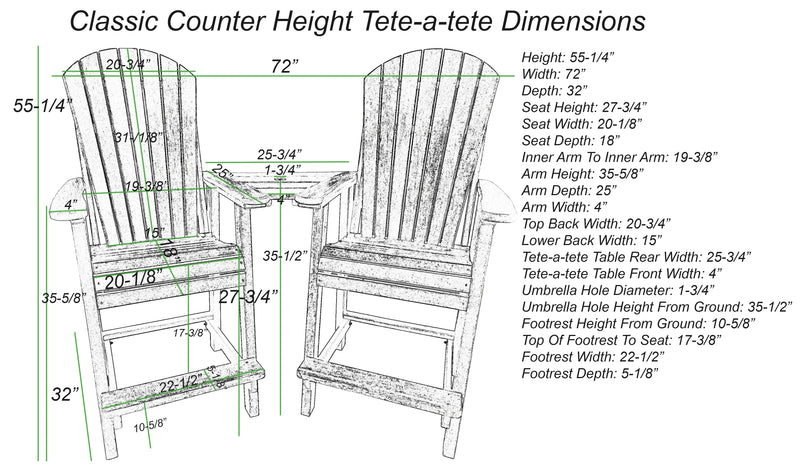 QUICK SHIP - DuraWeather Poly® Classic Counter Height Tete-a-tete
