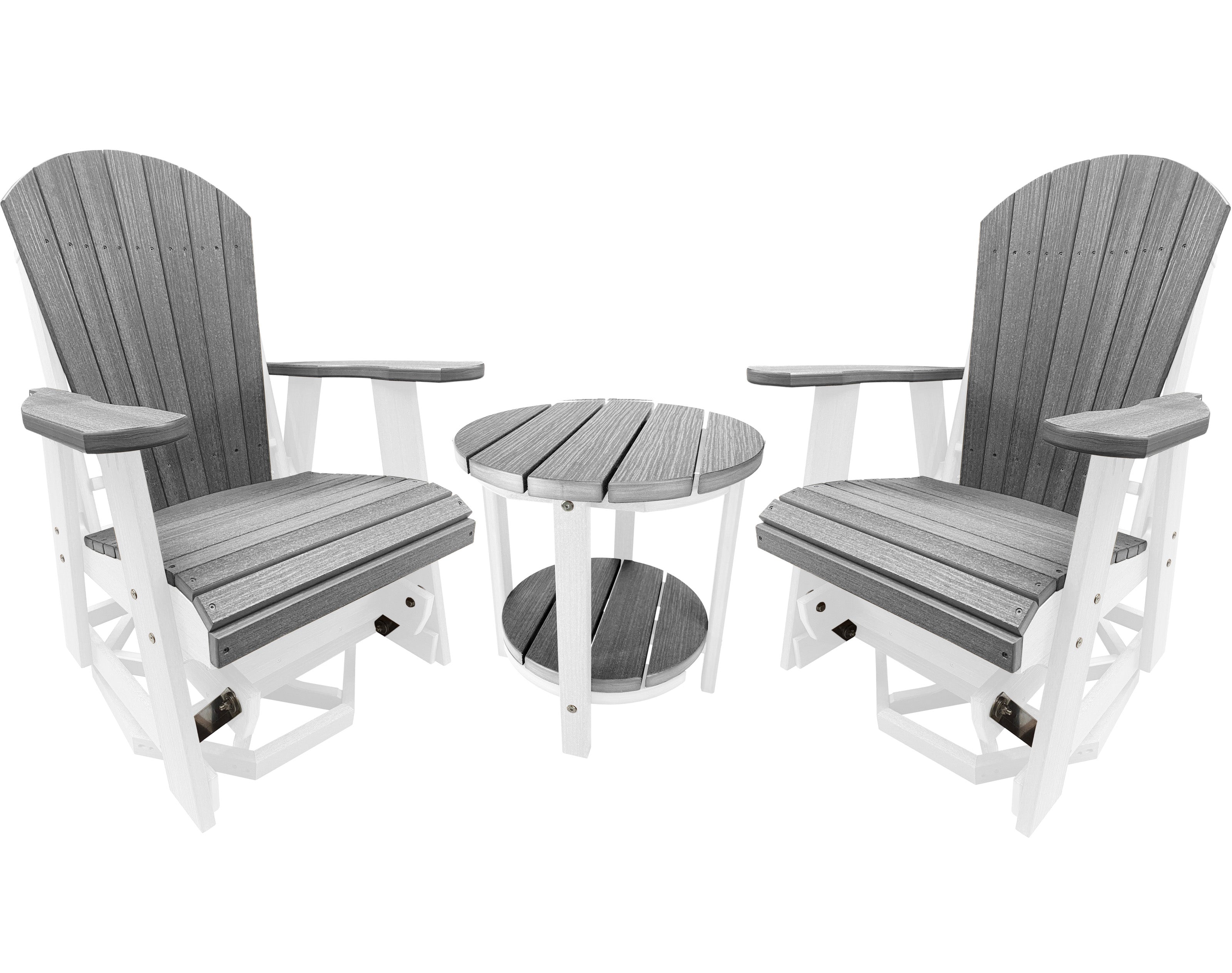 3-Piece Adirondack Swivel Gliders With Two Tier End Table