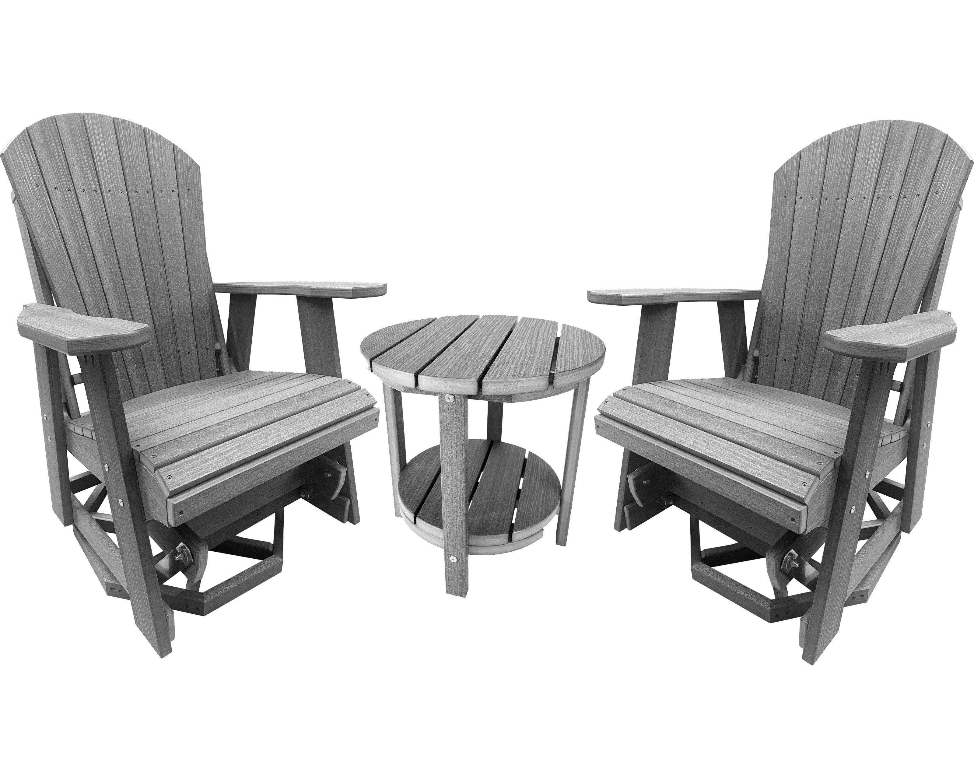 3-Piece Adirondack Swivel Gliders With Two Tier End Table