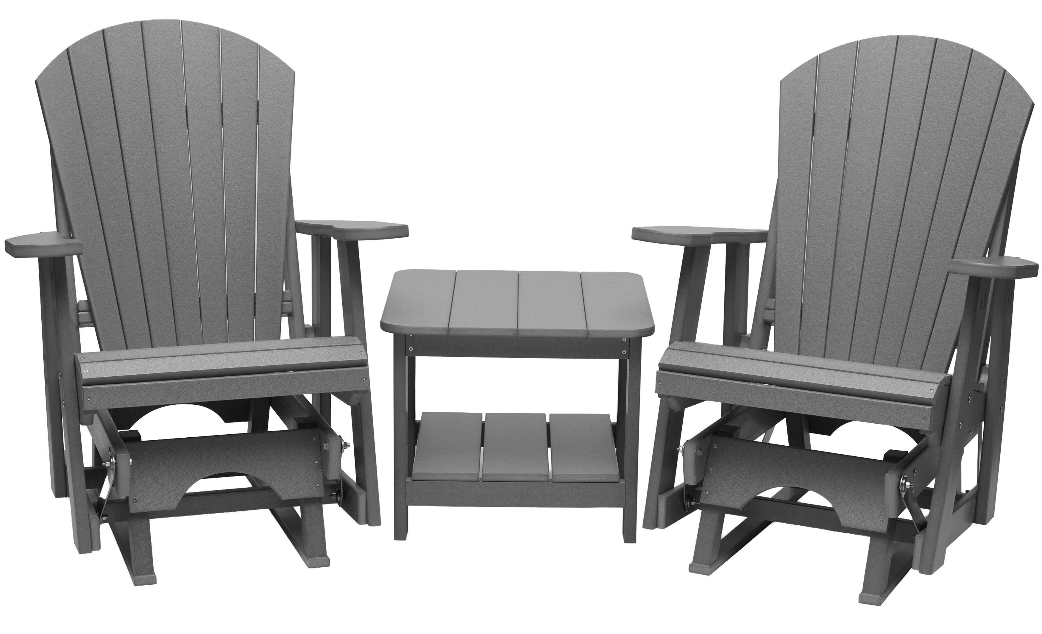 Set of 2 Adirondack Single Gliders With Two Tier End Table
