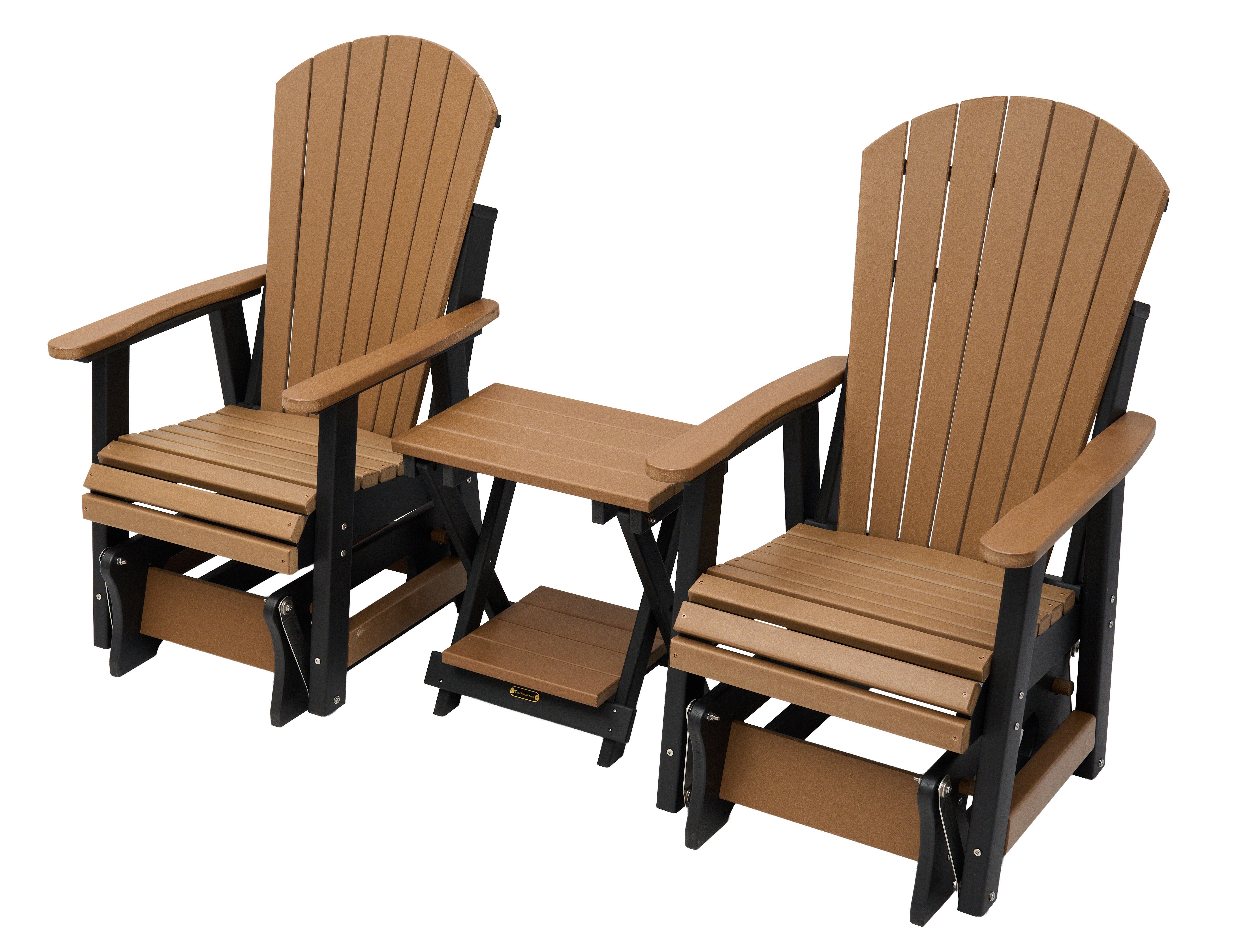 Set of 2 Classic Adirondack Single Gliders With Folding End Table