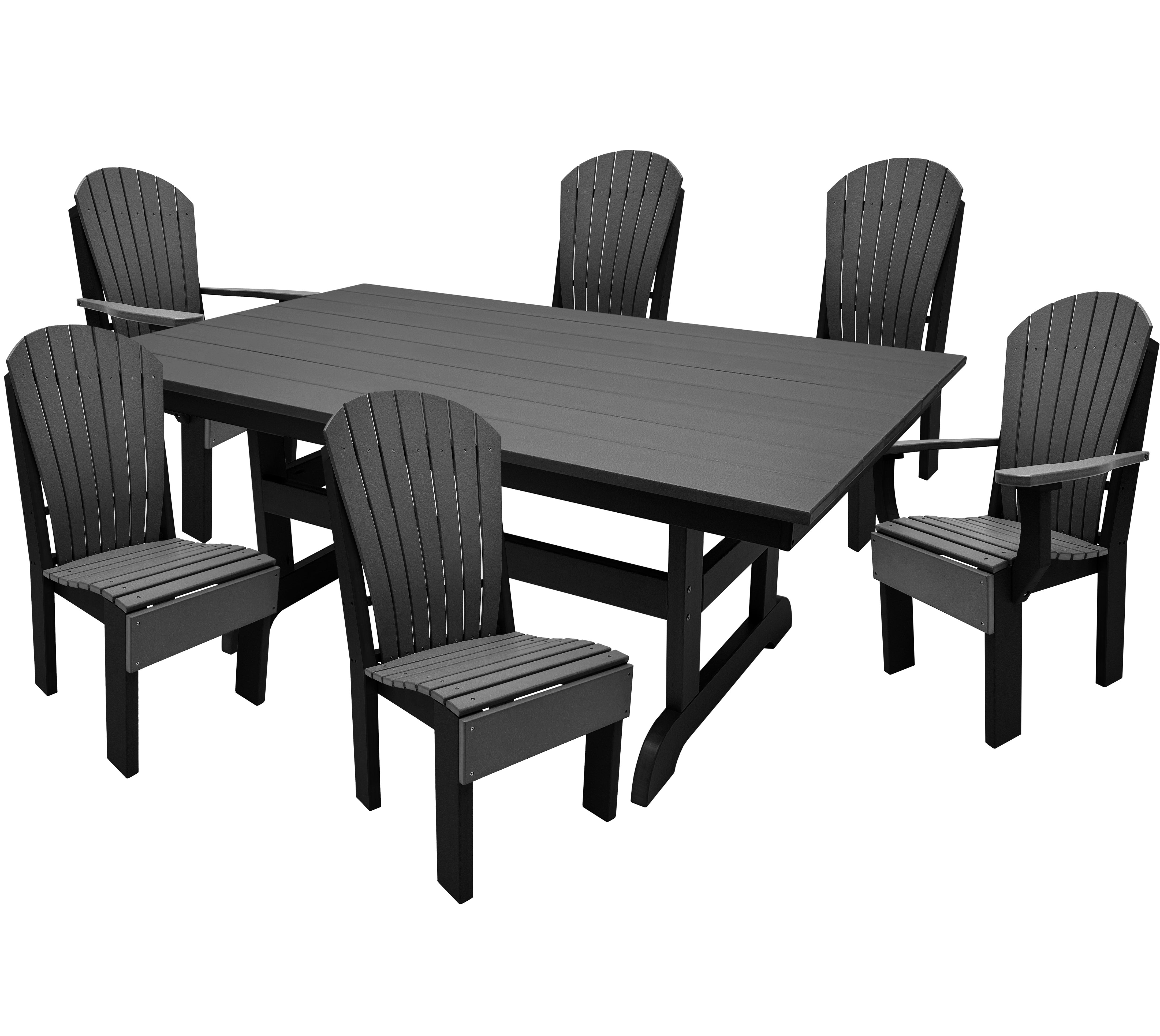 7-Piece Farmhouse Adirondack Dining Table Set With 2 Arm Chairs And 4 Side Chairs