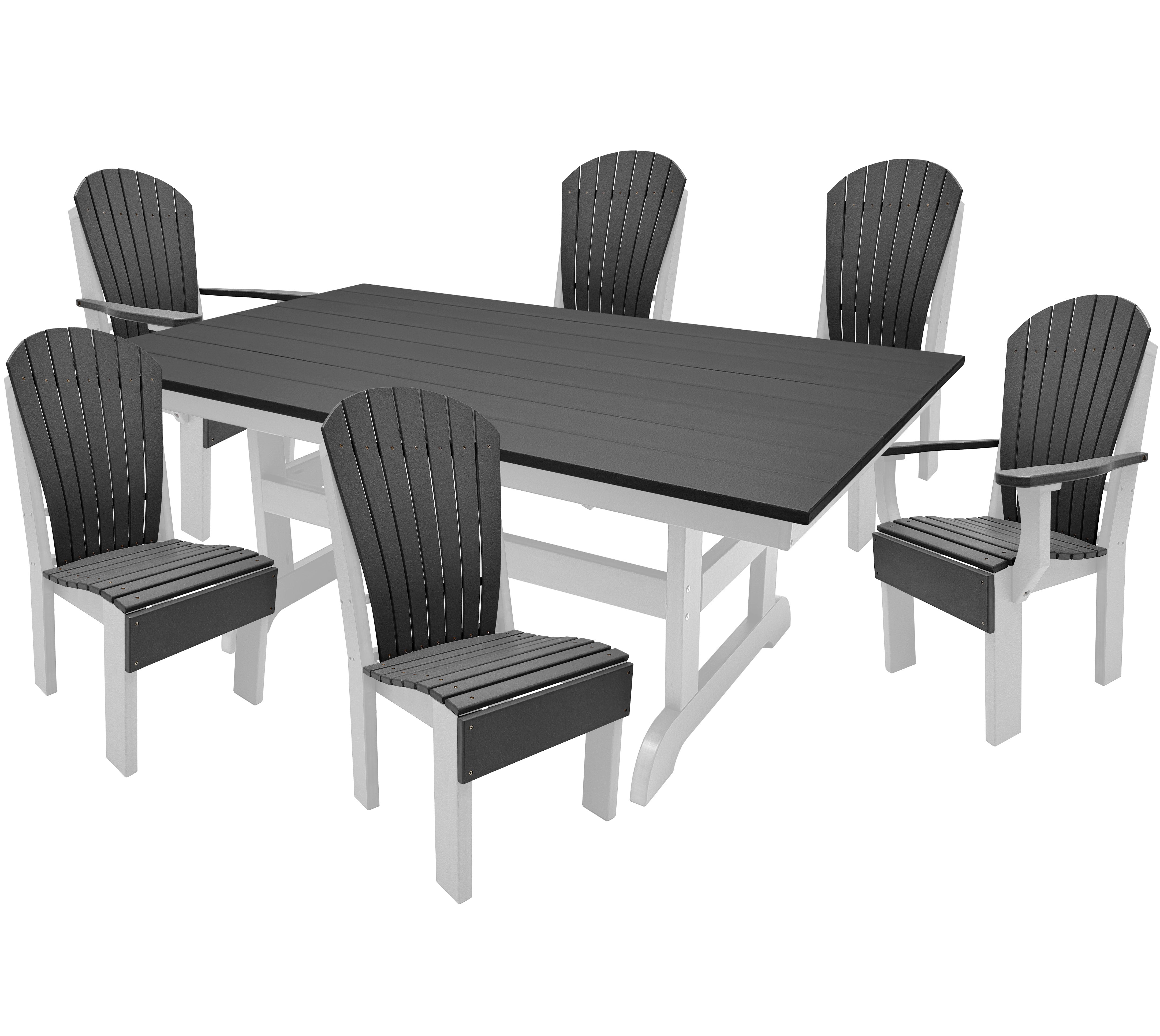 7-Piece Farmhouse Adirondack Dining Table Set With 2 Arm Chairs And 4 Side Chairs