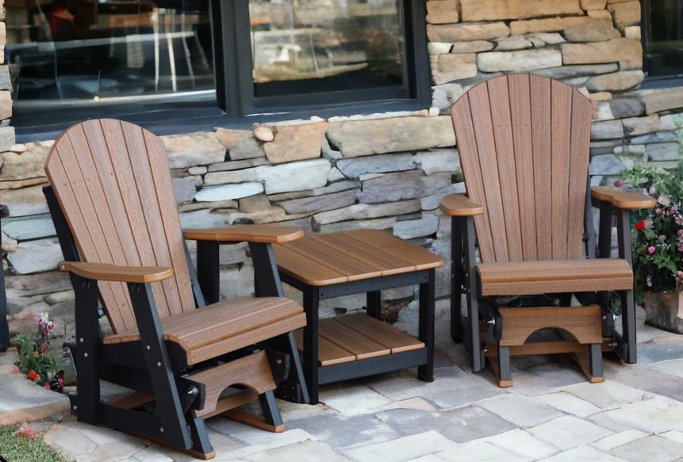 Set of 2 Adirondack Single Gliders With Two Tier End Table