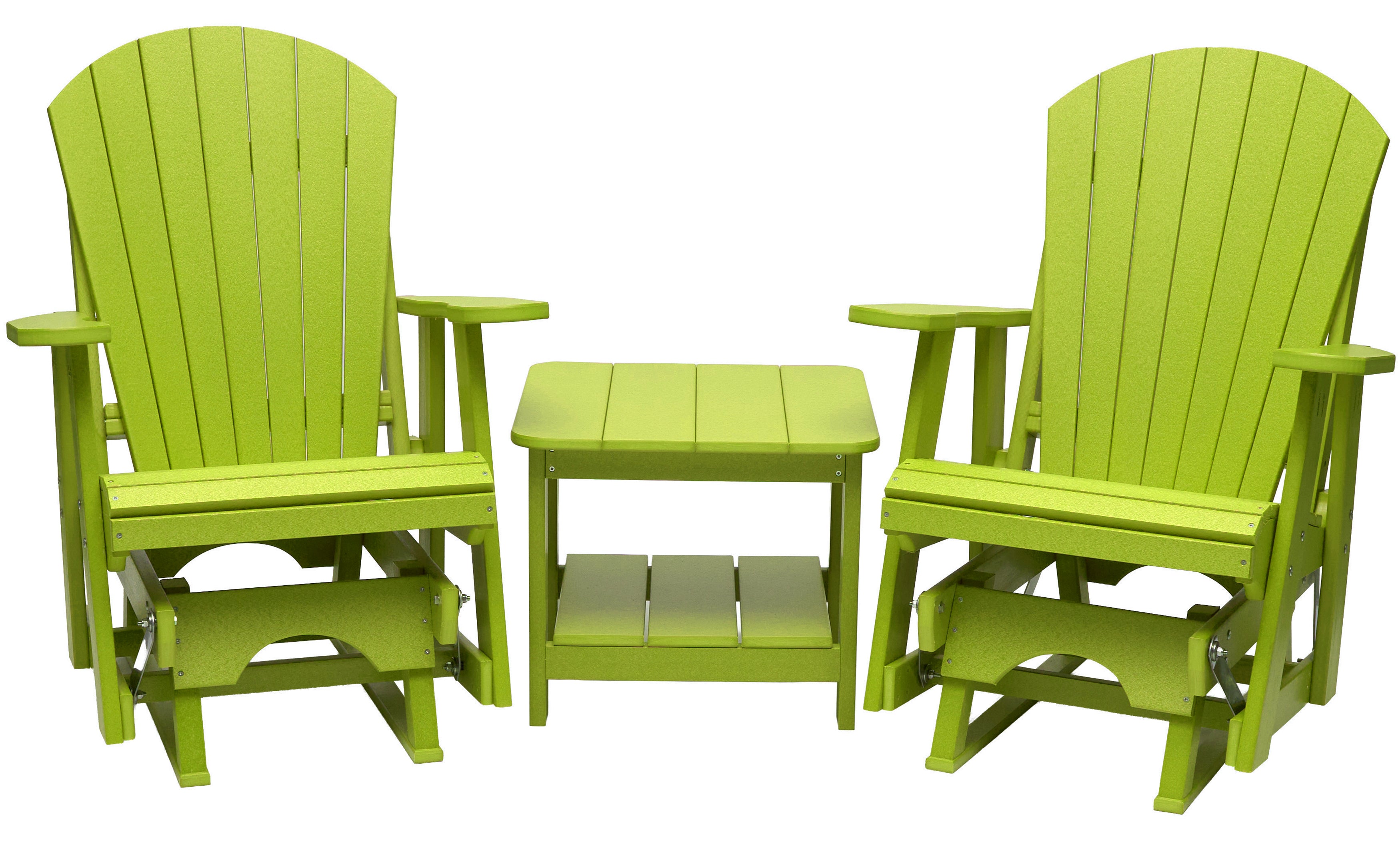 Set of 2 Adirondack Single Gliders With Two Tier End Table