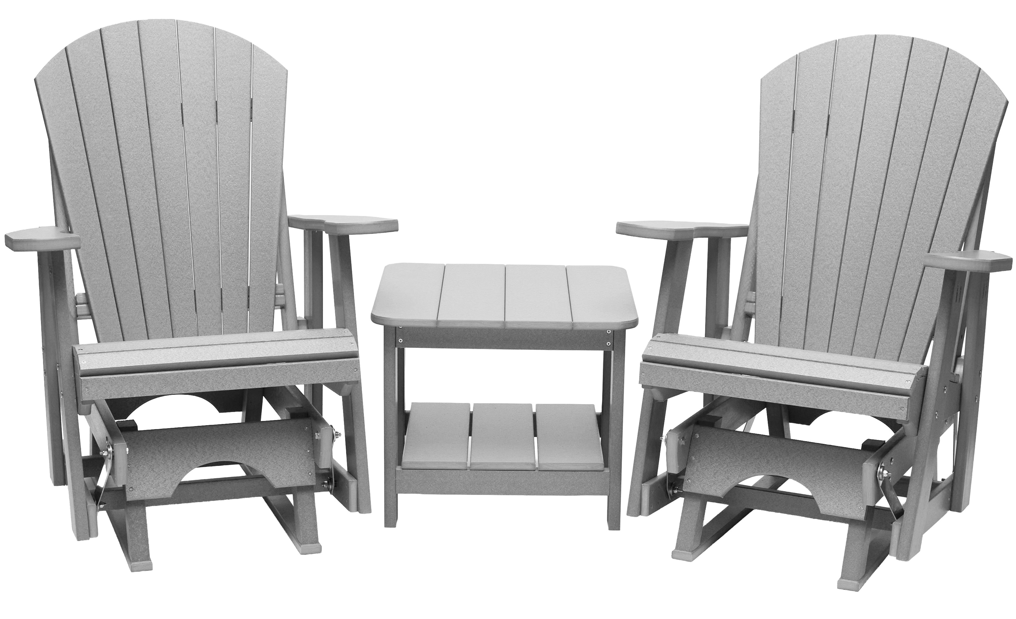 Set of 2 Adirondack Single Gliders With Two Tier End Table