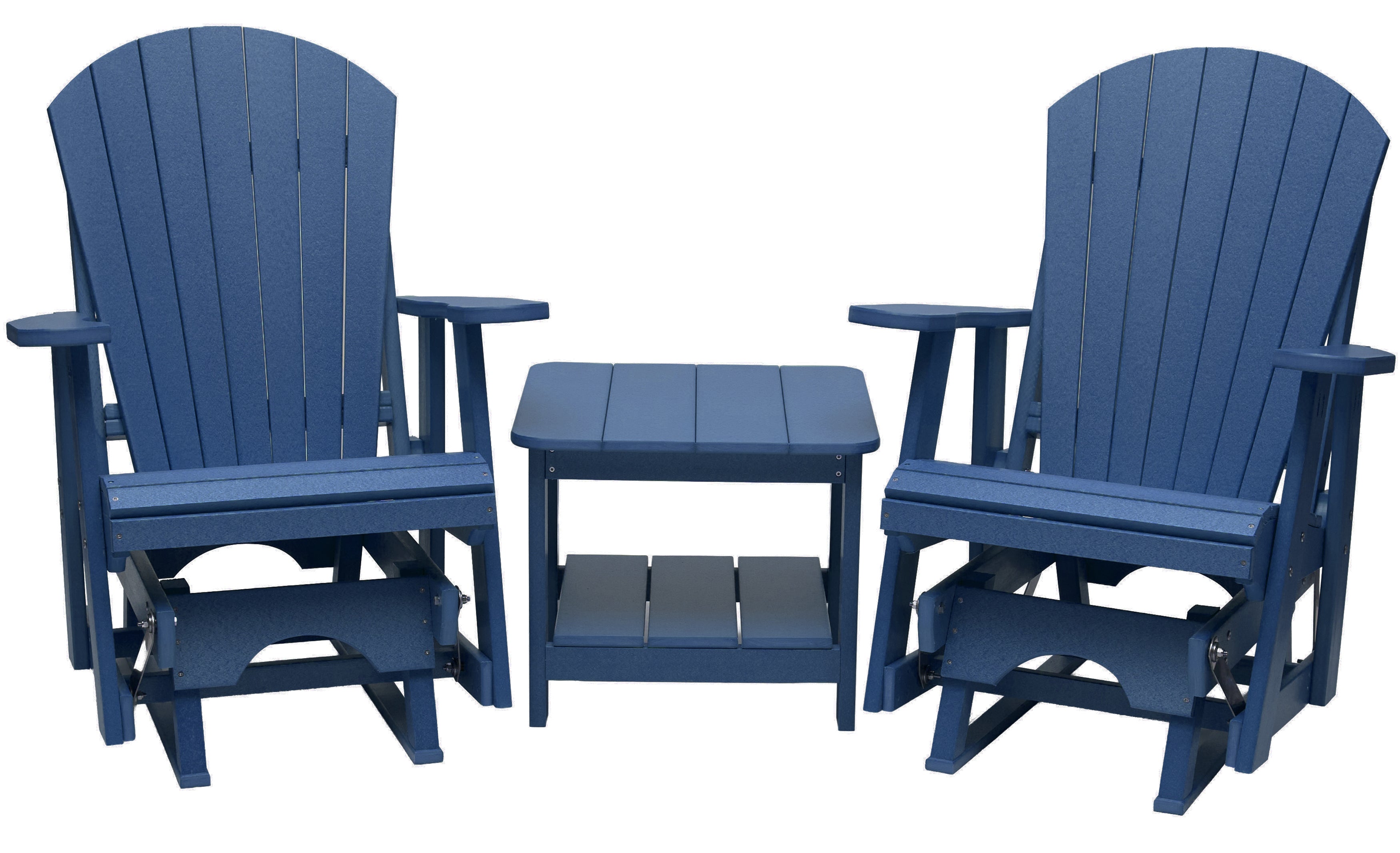 Set of 2 Adirondack Single Gliders With Two Tier End Table