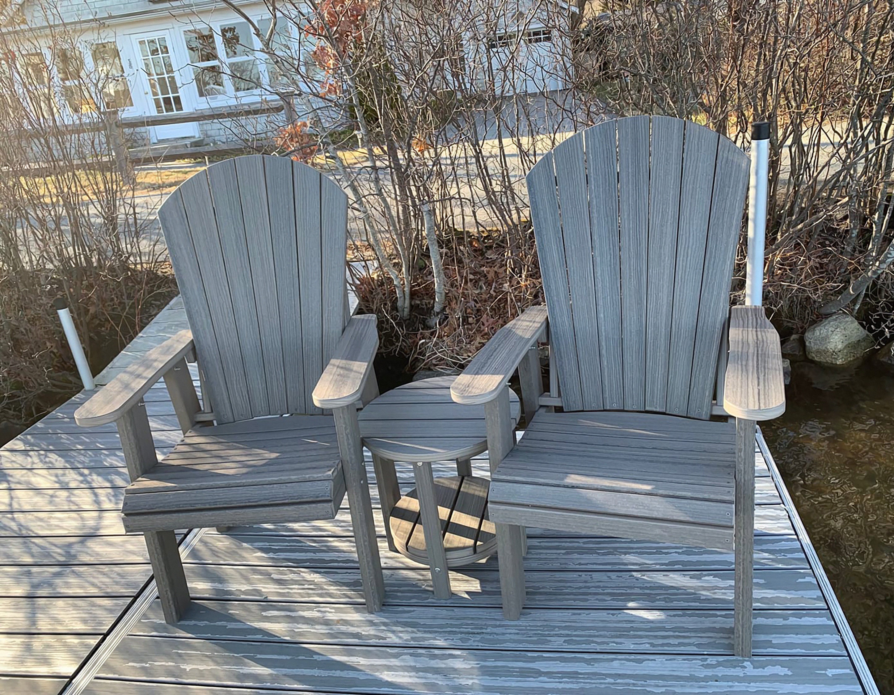 DuraWeather Poly® Upright Adirondack Chair & Two Tier 18" Round End Table Set
