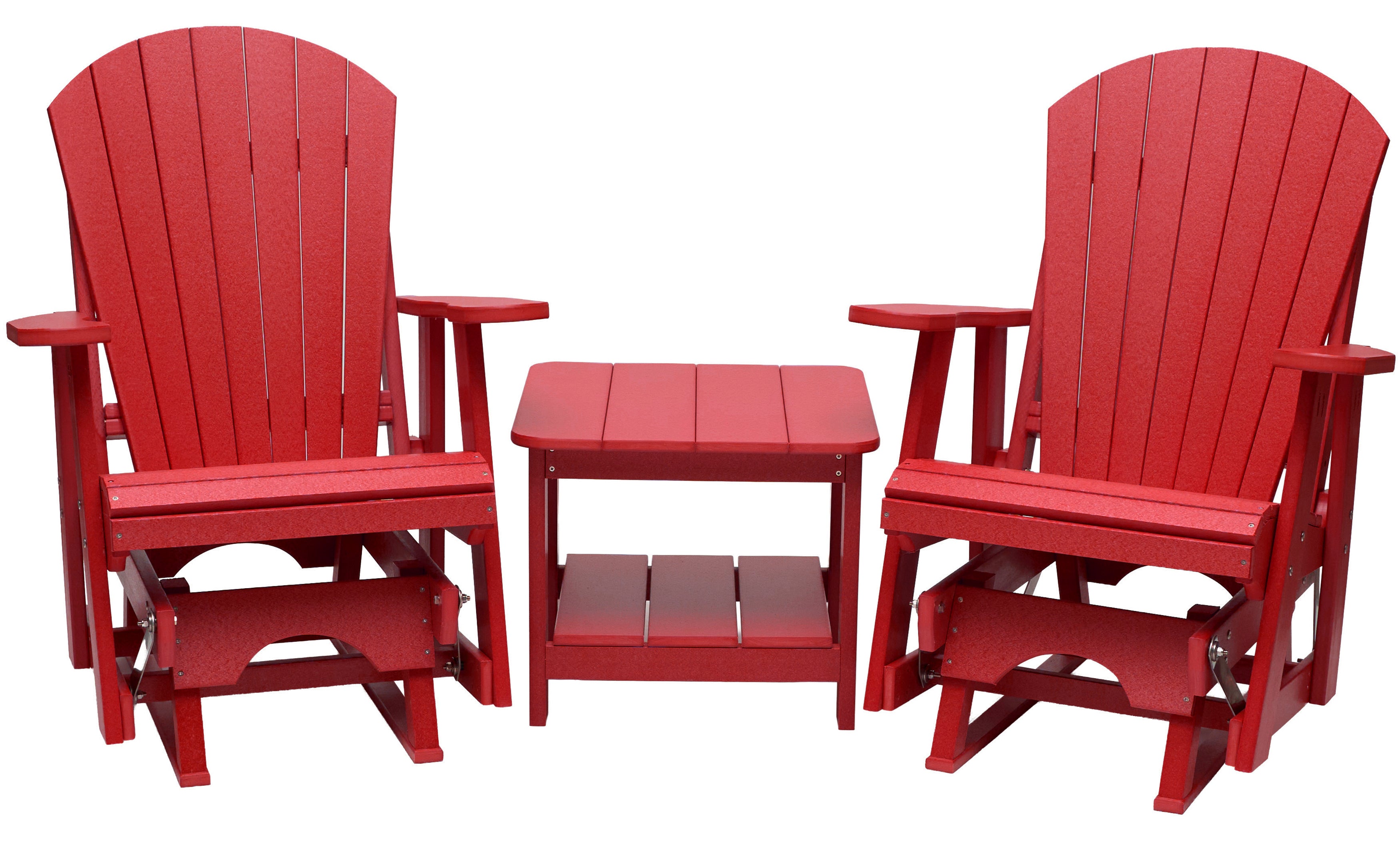 Set of 2 Adirondack Single Gliders With Two Tier End Table