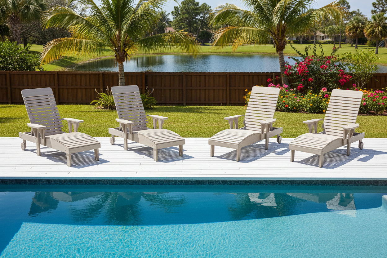 Traditional Chaise Lounge With Wheels And Adjustable Back