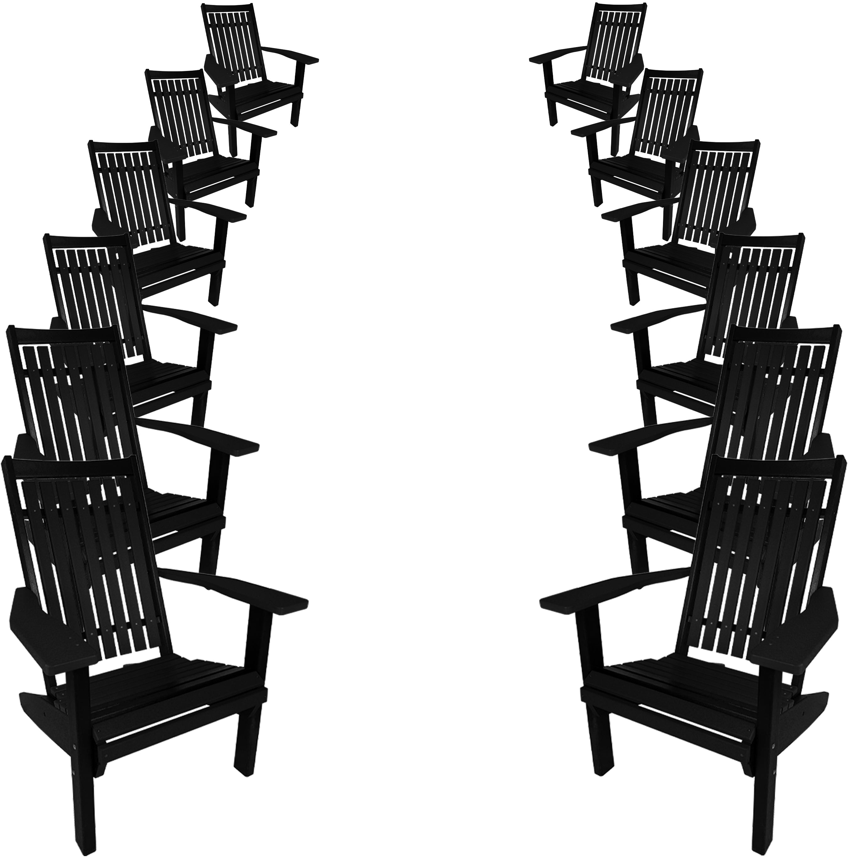 Set of 12 Stackable King Size Adirondack Chairs - New