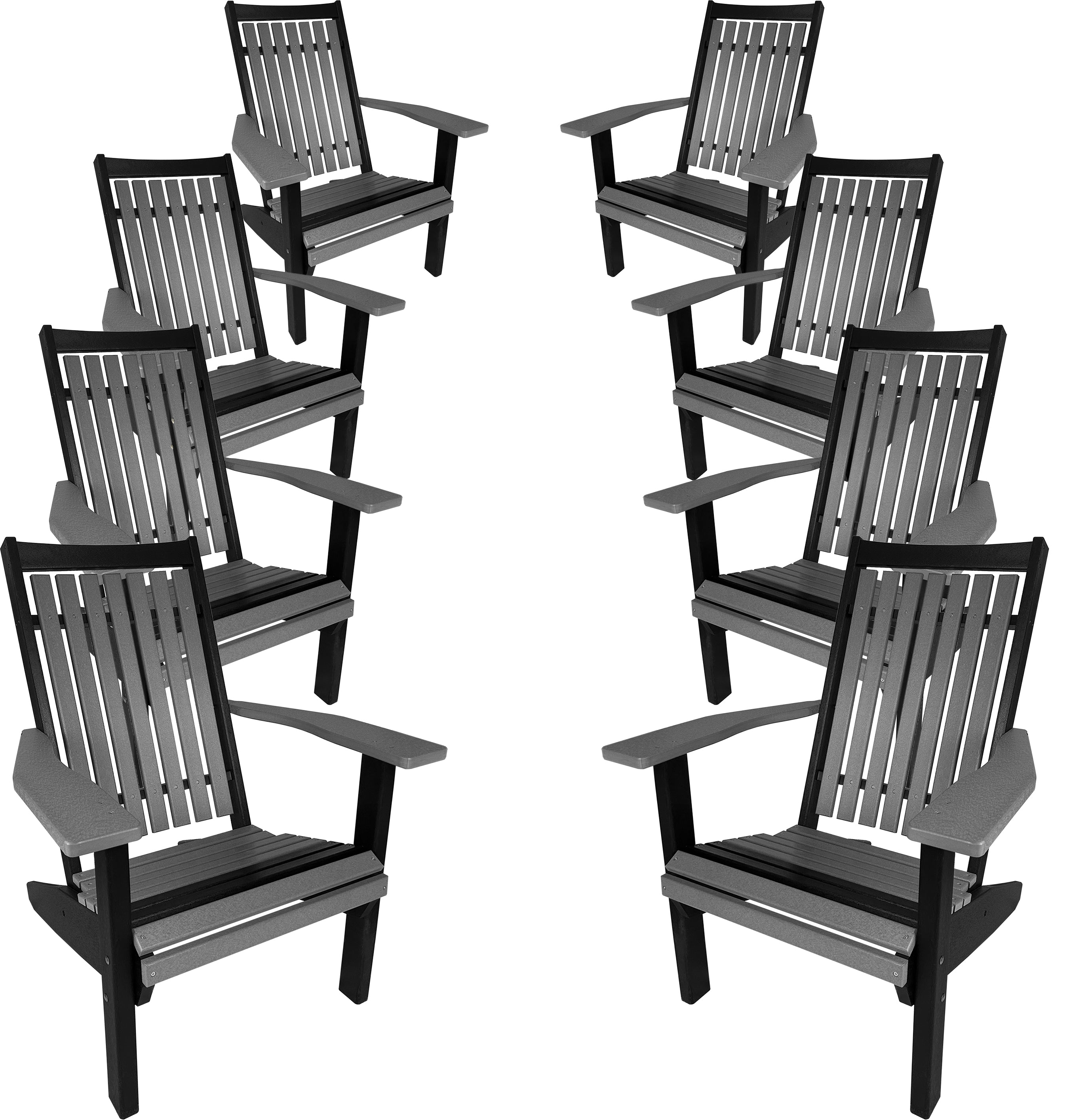 Set of 8 Stackable King Size Adirondack Chairs - New