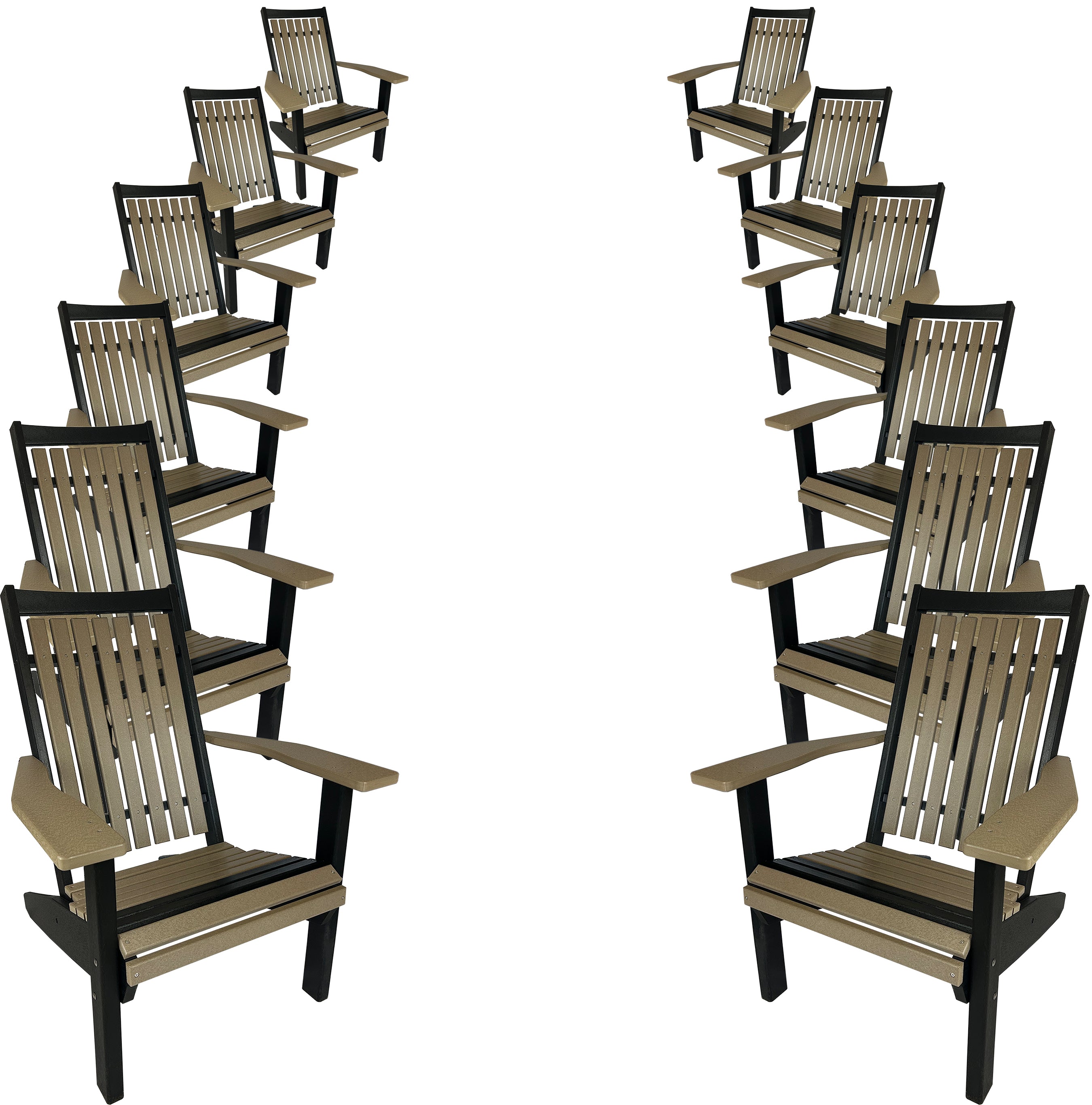 Set of 12 Stackable King Size Adirondack Chairs - New