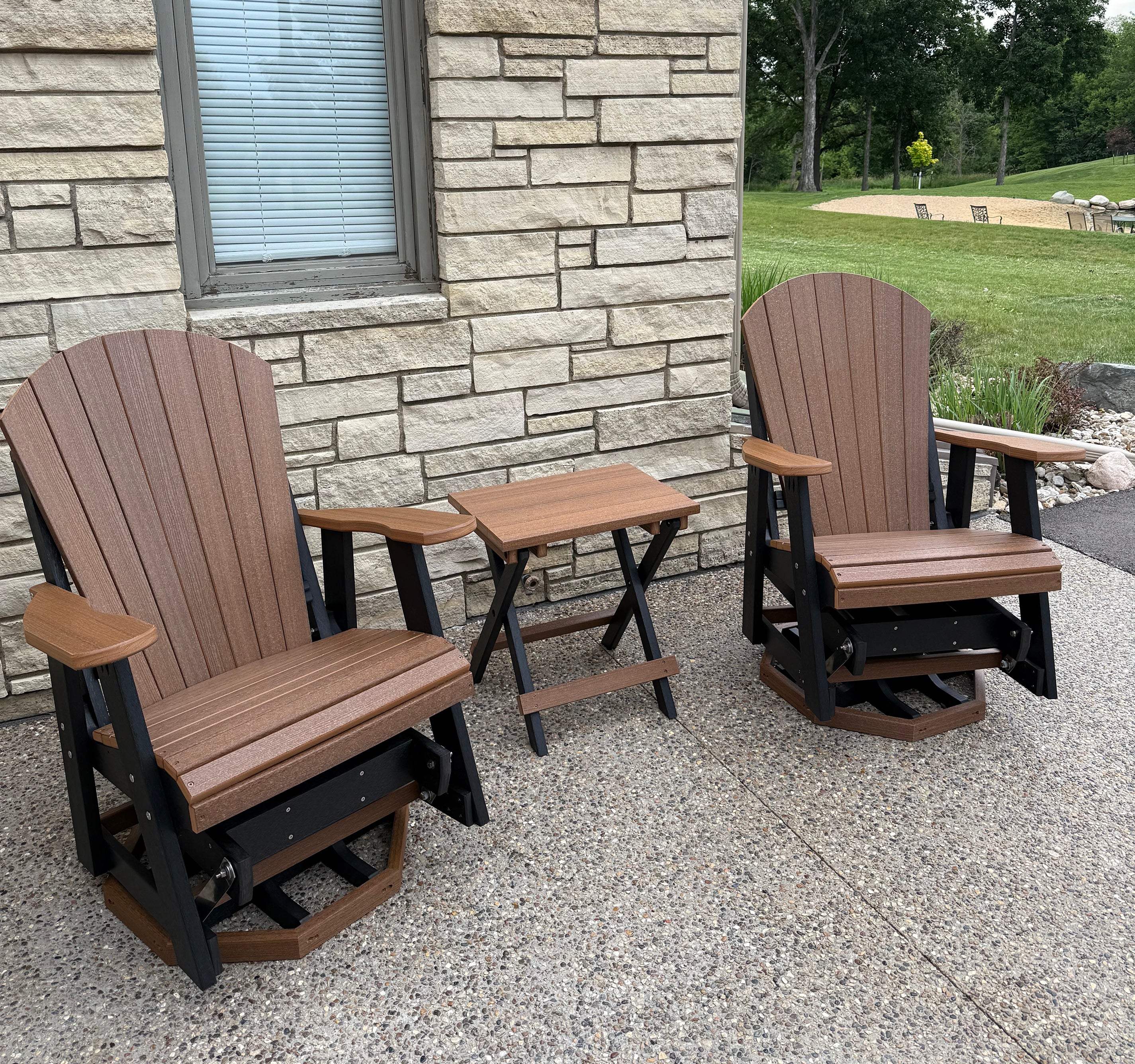 3-Piece Adirondack Swivel Gliders With Two Tier End Table