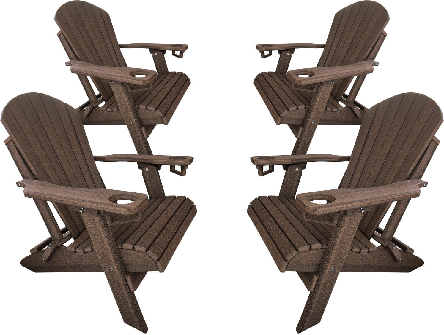 DURAWEATHER POLY® Set of 4 Folding Adirondack Chairs With Built-in Cup Holders King Size
