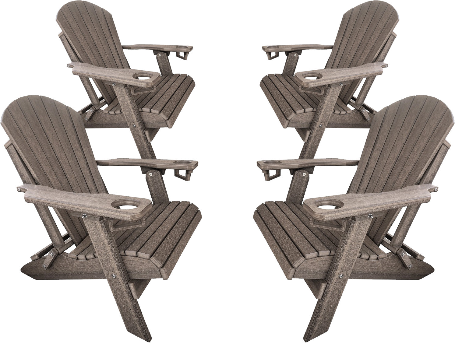 DURAWEATHER POLY® Set of 4 Folding Adirondack Chairs With Built-in Cup Holders King Size