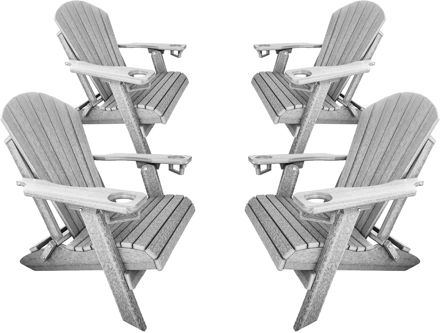 DURAWEATHER POLY® Set of 4 Folding Adirondack Chairs With Built-in Cup Holders King Size