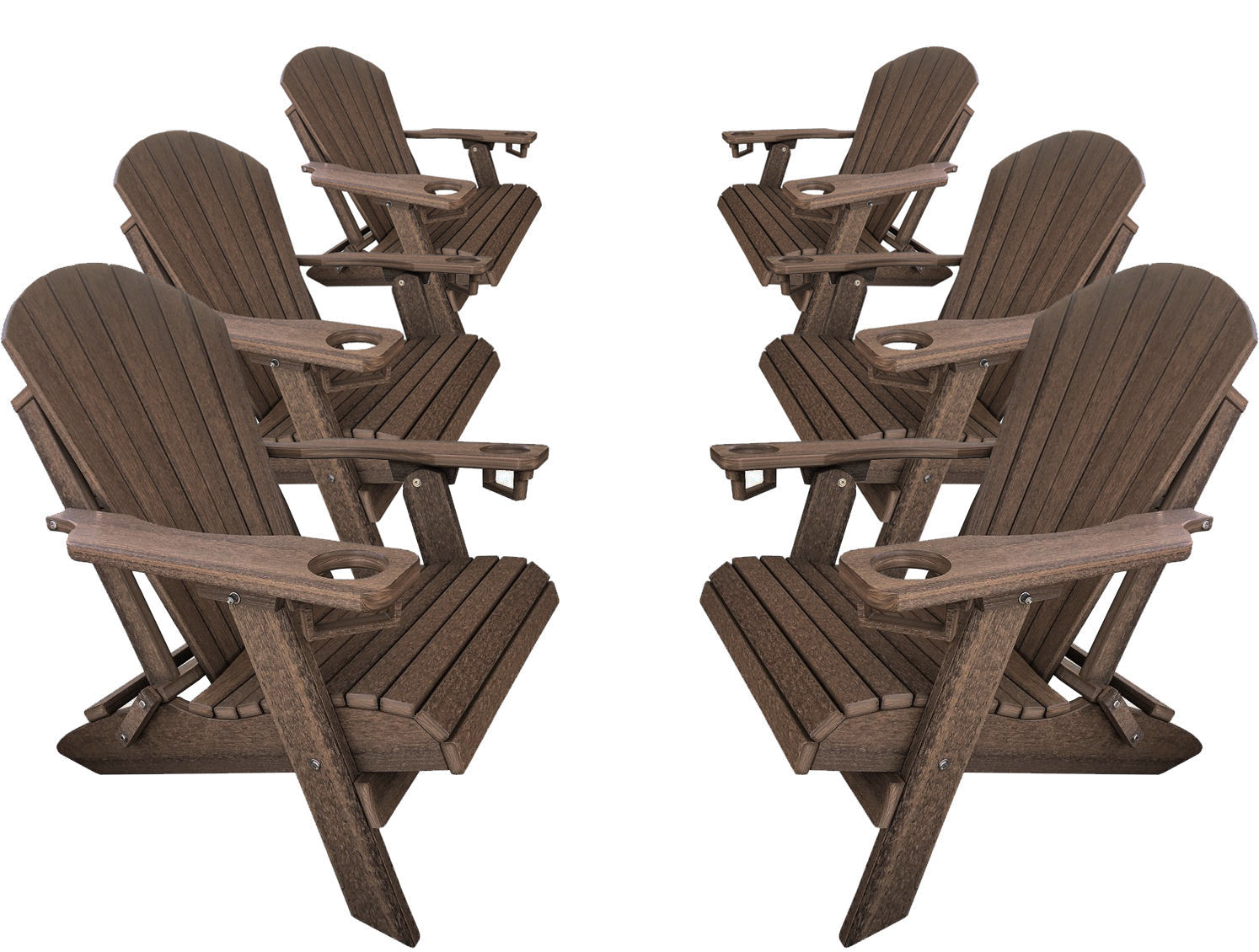 DURAWEATHER POLY® Set of 6 Folding Adirondack Chairs With Built-in Cup Holders King-Size