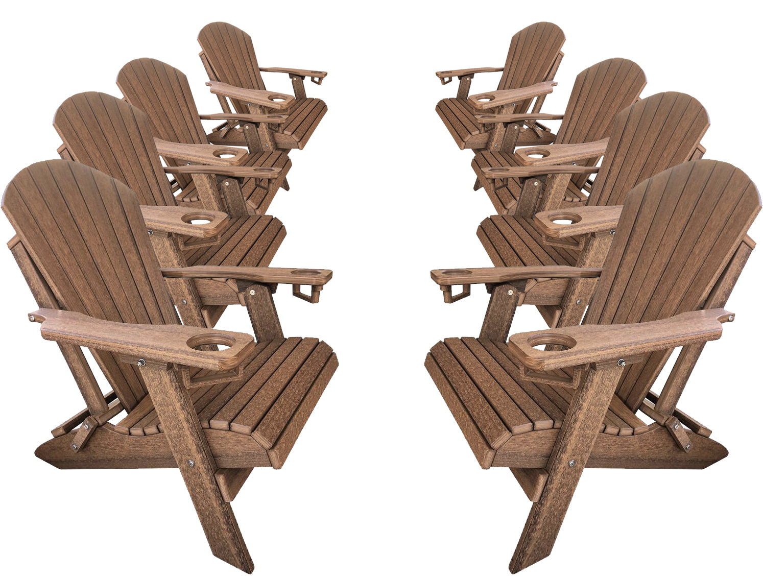 DURAWEATHER POLY® Set of 8 Folding Adirondack Chairs With Built-in Cup Holders King-Size
