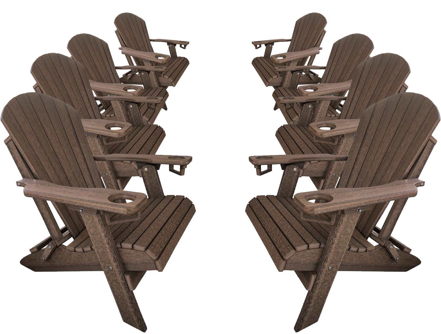 DURAWEATHER POLY® Set of 8 Folding Adirondack Chairs With Built-in Cup Holders King-Size