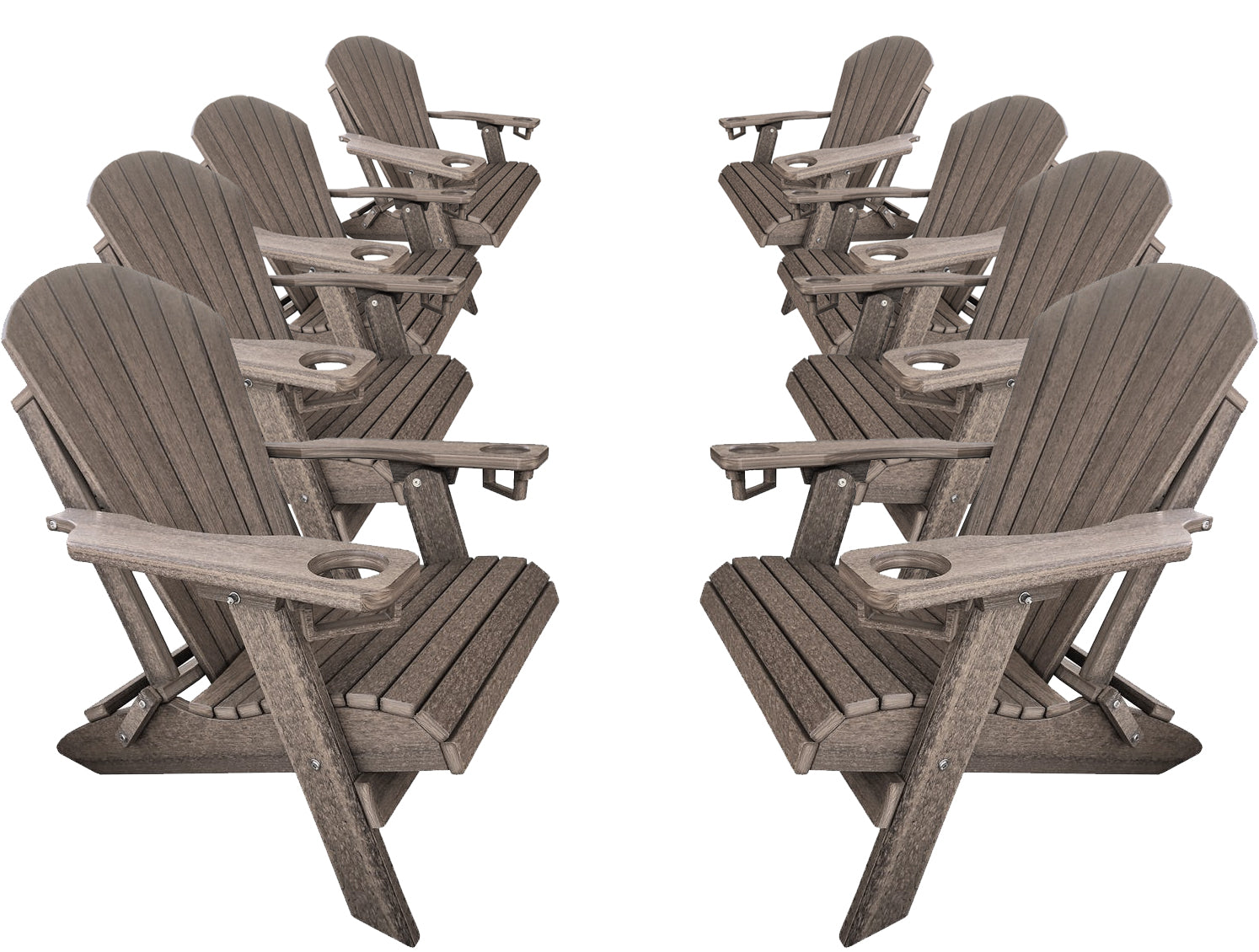 DURAWEATHER POLY® Set of 8 Folding Adirondack Chairs With Built-in Cup Holders King-Size