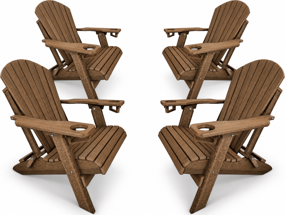 Set of 4 Folding Adirondack Chairs With Built-in Cup Holders King Size