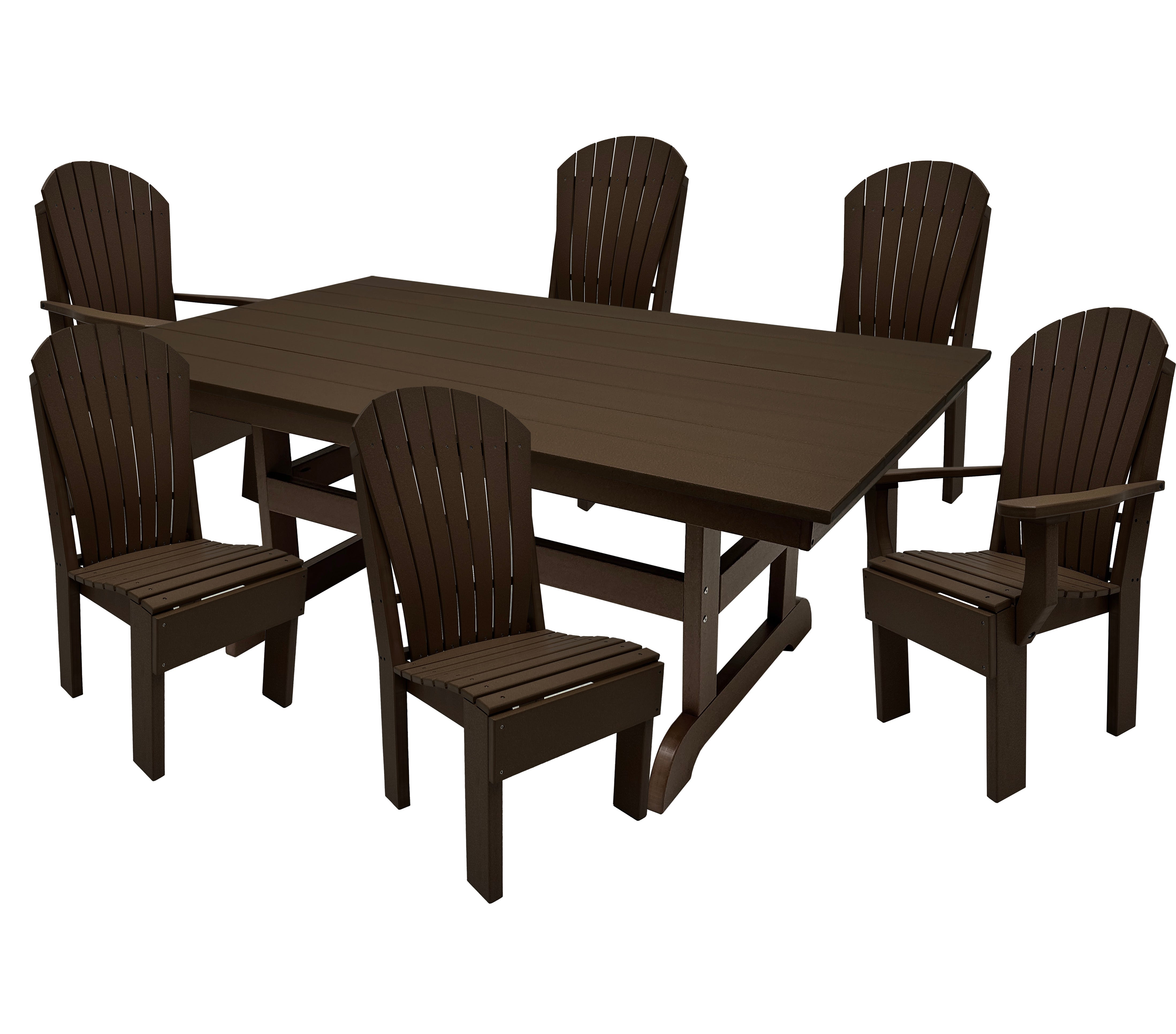 7-Piece Farmhouse Adirondack Dining Table Set With 2 Arm Chairs And 4 Side Chairs