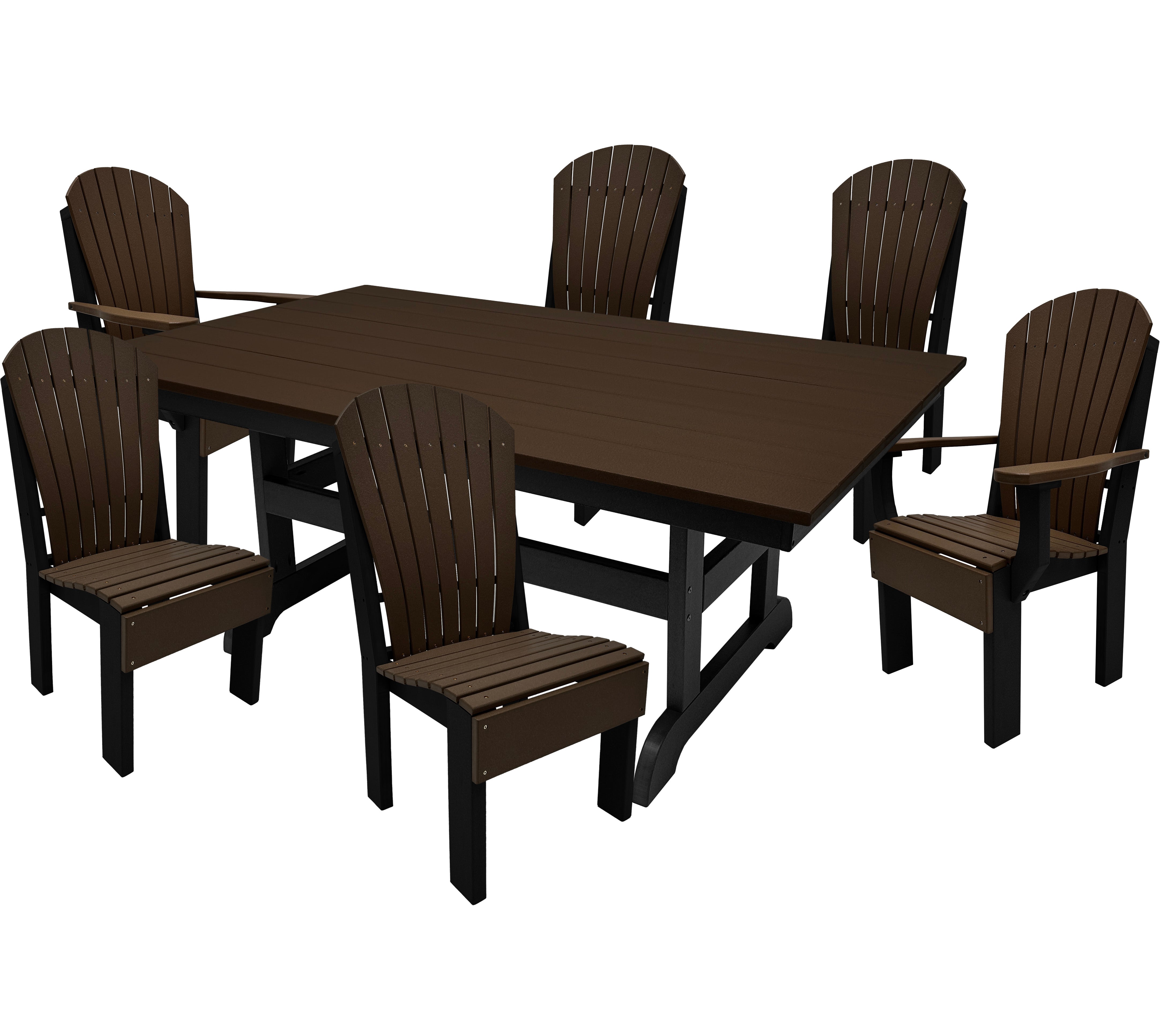 7-Piece Farmhouse Adirondack Dining Table Set With 2 Arm Chairs And 4 Side Chairs