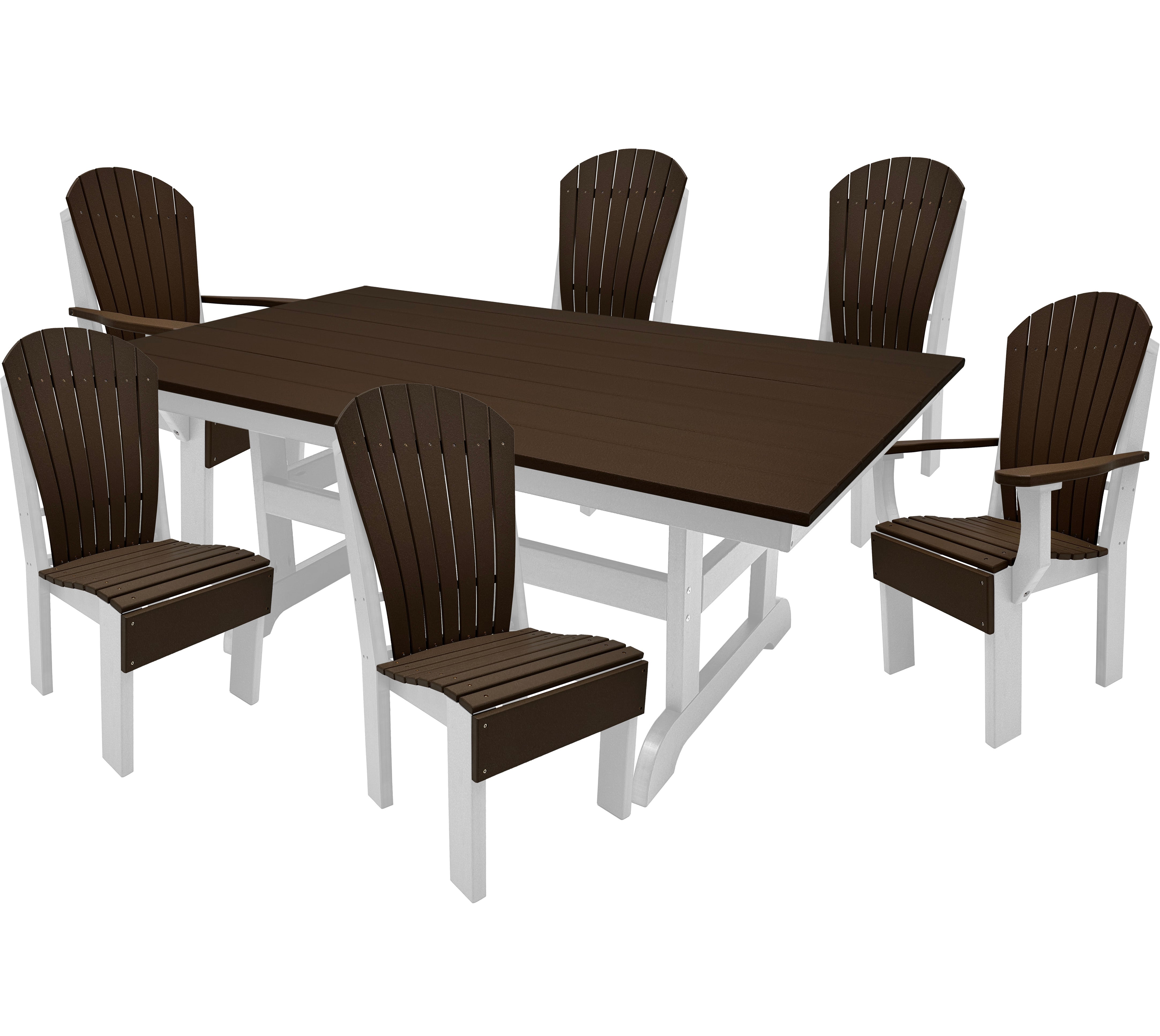 7-Piece Farmhouse Adirondack Dining Table Set With 2 Arm Chairs And 4 Side Chairs