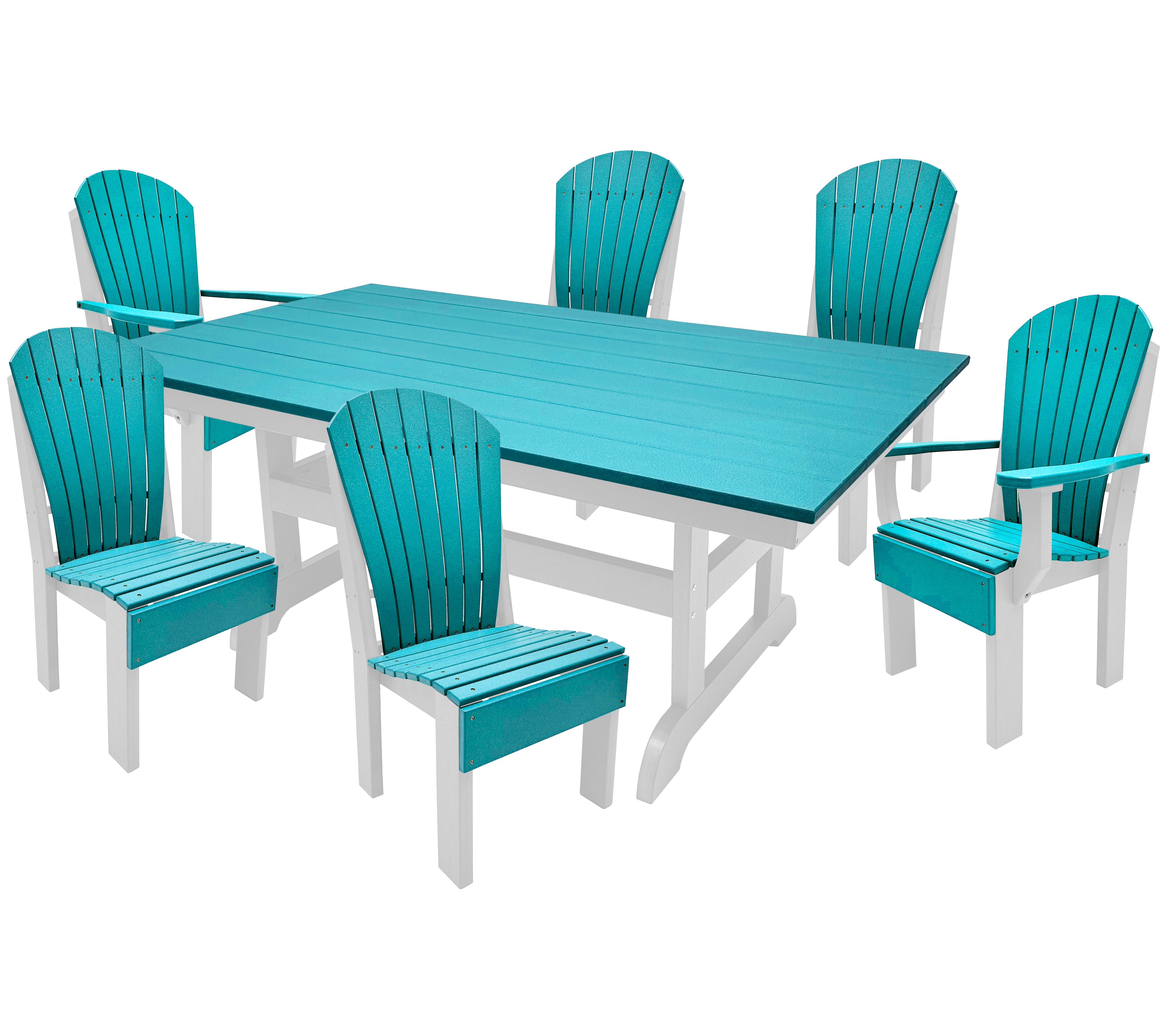 7-Piece Farmhouse Adirondack Dining Table Set With 2 Arm Chairs And 4 Side Chairs