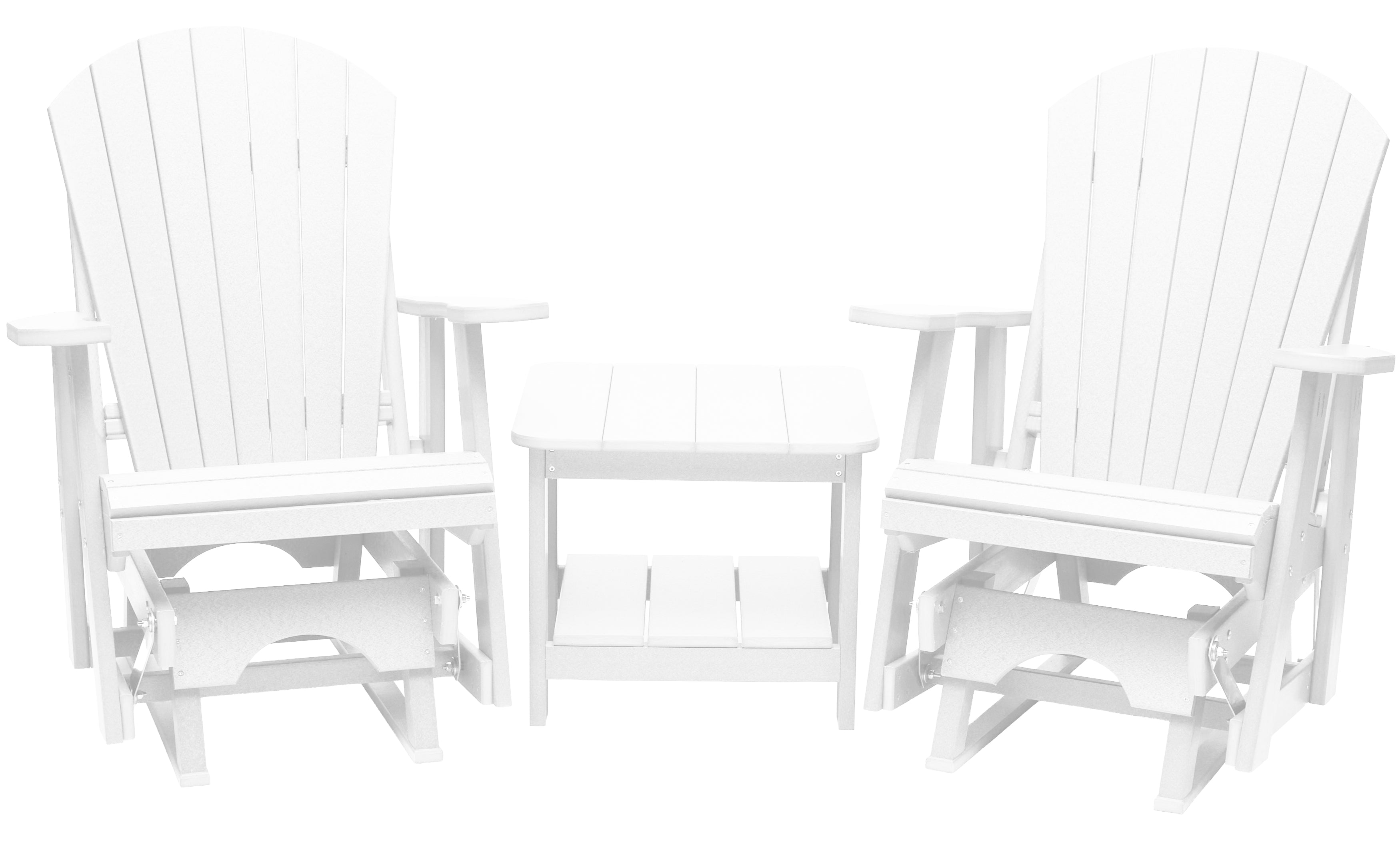 Set of 2 Adirondack Single Gliders With Two Tier End Table