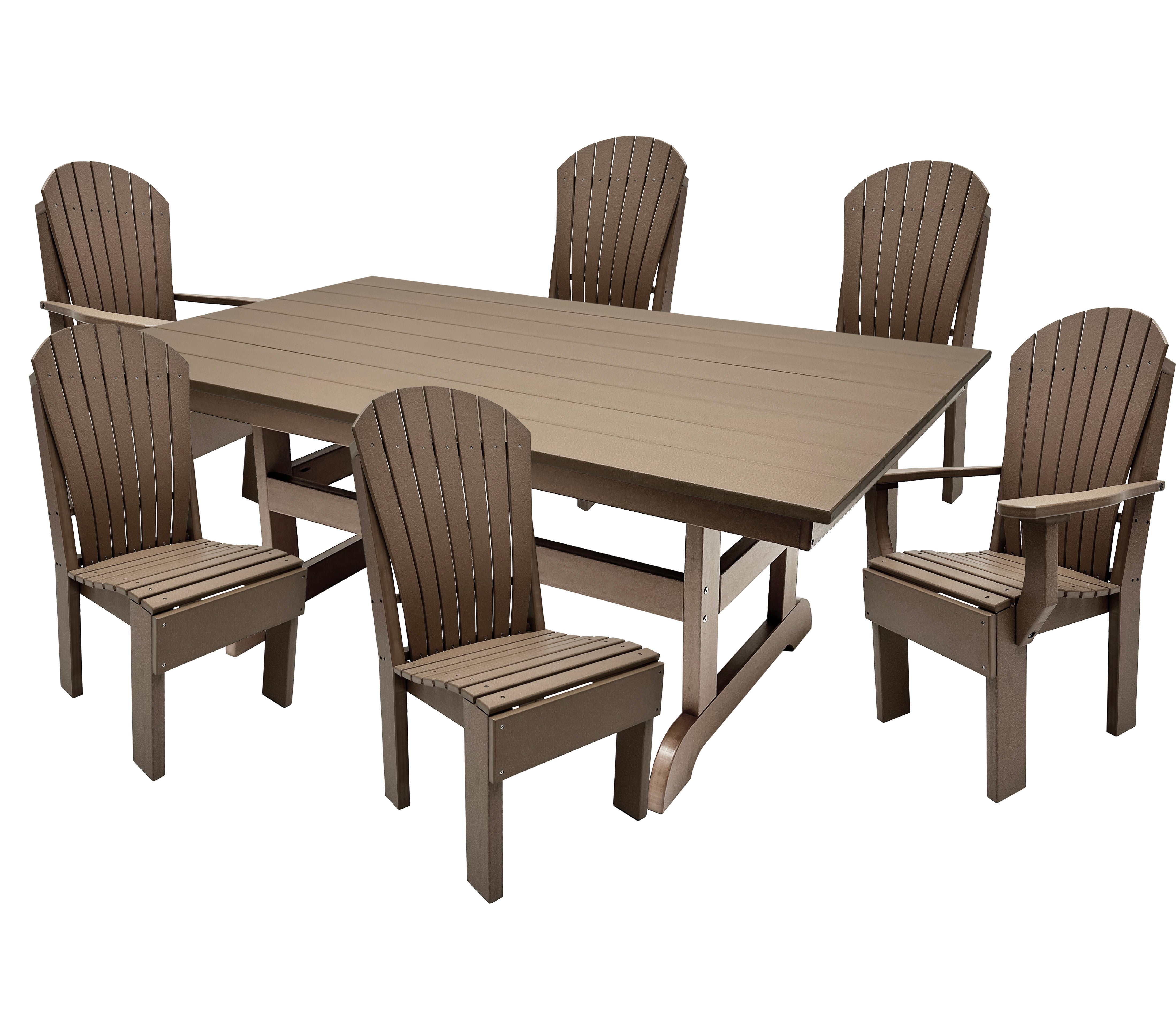 7-Piece Farmhouse Adirondack Dining Table Set With 2 Arm Chairs And 4 Side Chairs