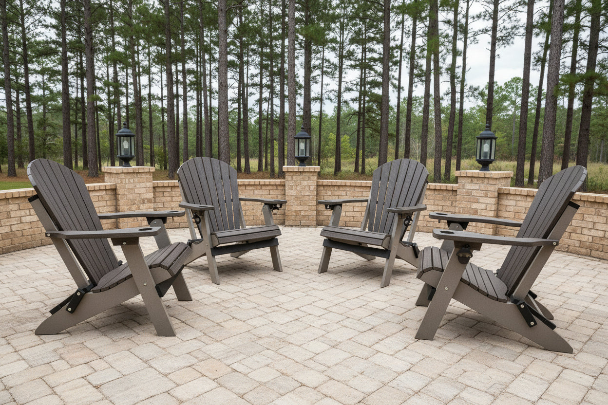 Set of 4 Folding Adirondack Chairs With Built-in Cup Holders King Size