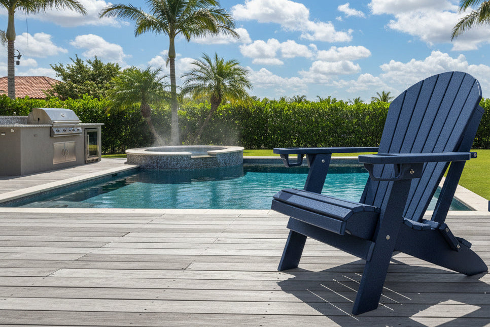 DuraWeather Poly® Premium King Size Folding Adirondack Chair with Built-in Cup Holders