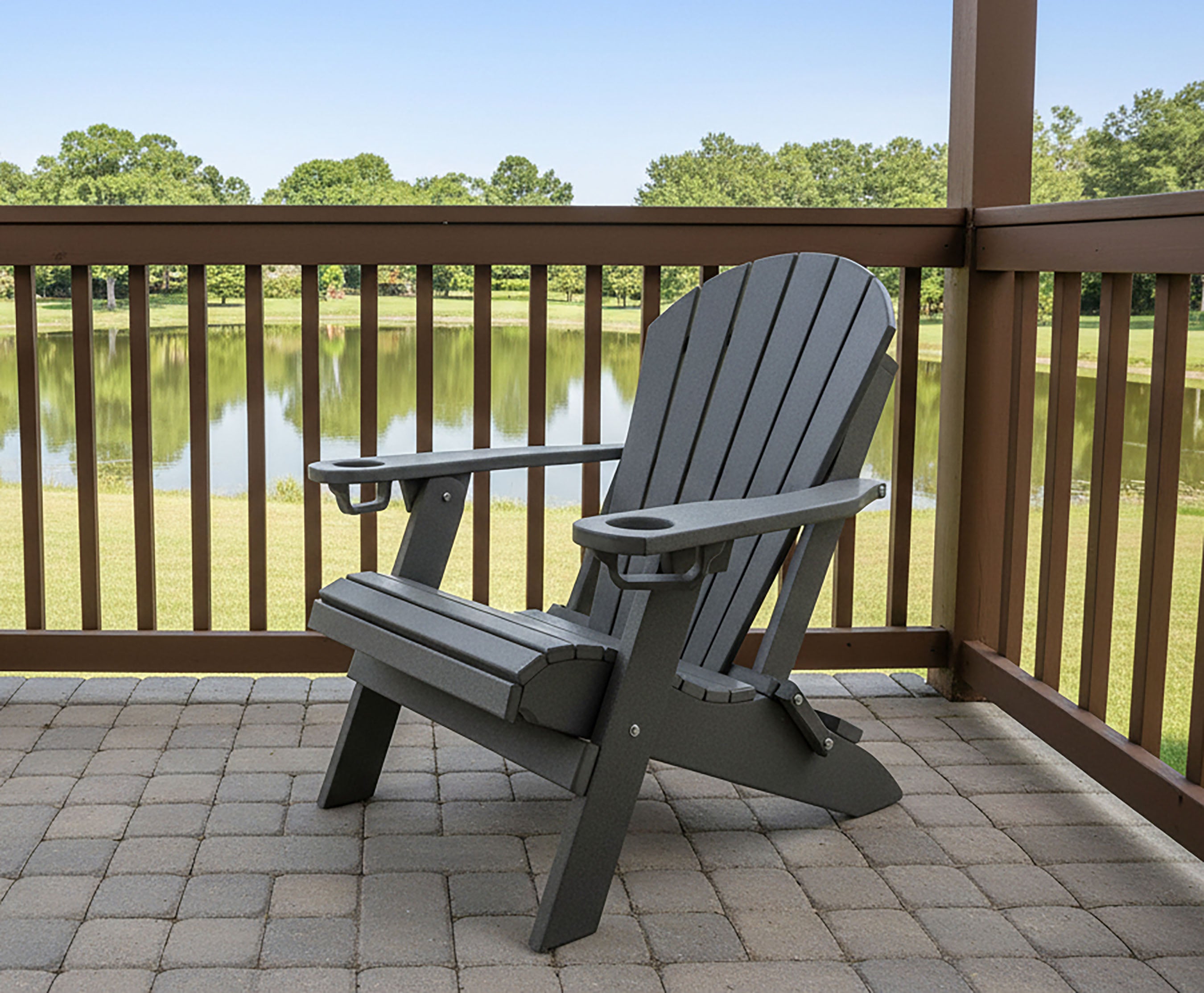 DuraWeather Poly® Premium King Size Folding Adirondack Chair with Built-in Cup Holders