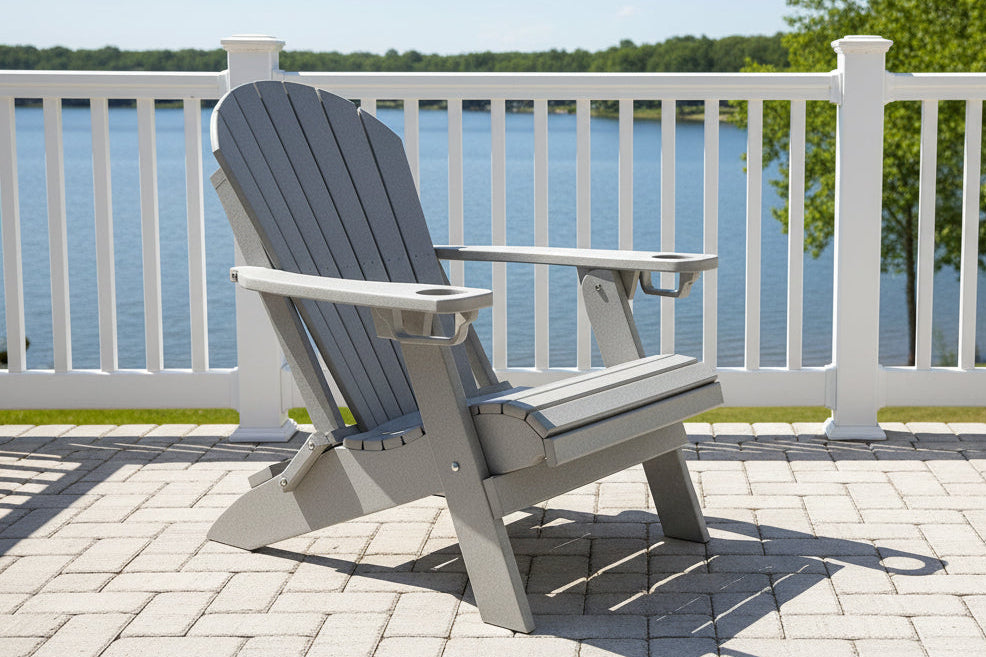 DuraWeather Poly® Premium King Size Folding Adirondack Chair with Built-in Cup Holders