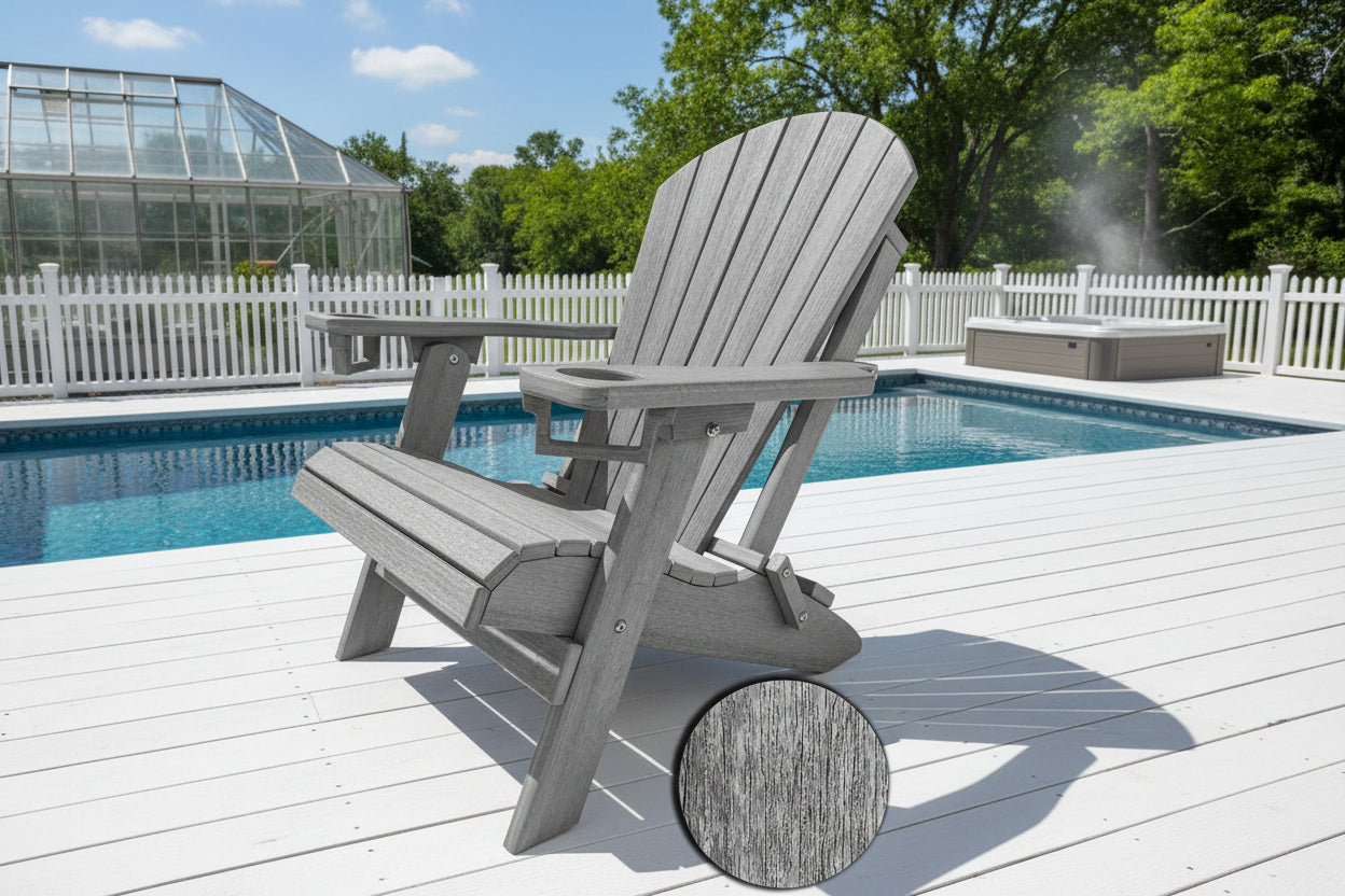 DuraWeather Poly® Premium King Size Folding Adirondack Chair with Built-in Cup Holders