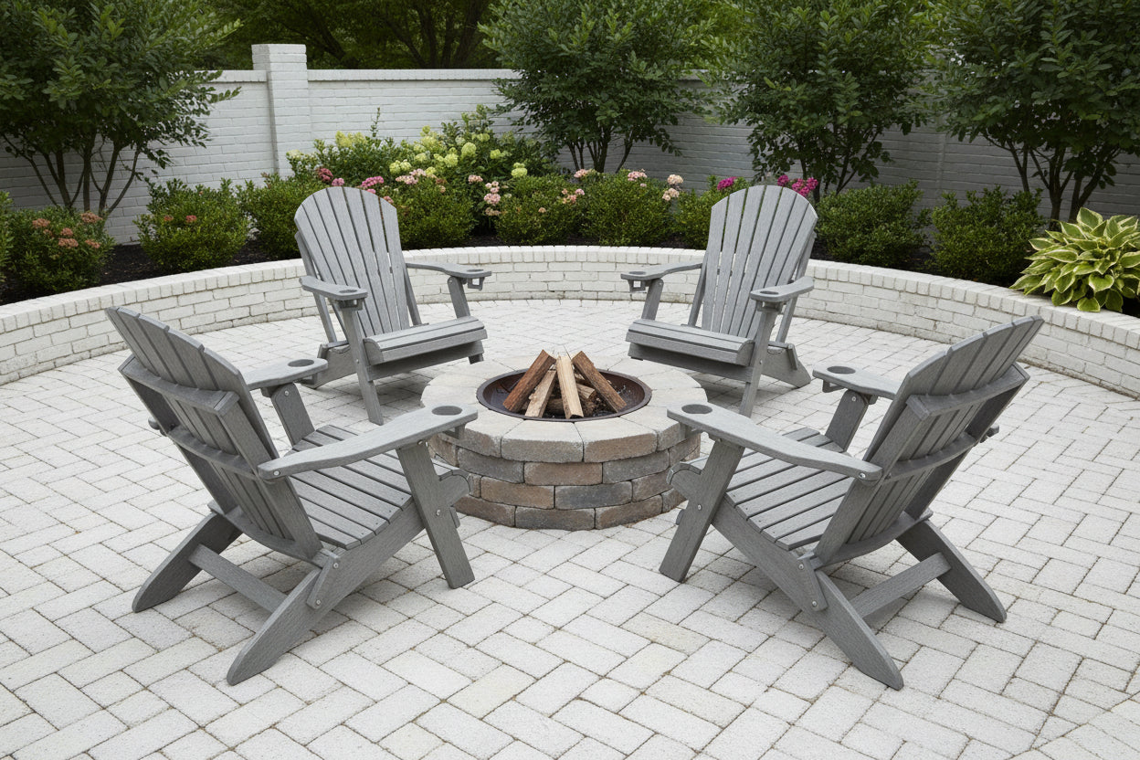 Set of 4 Folding Adirondack Chairs With Built-in Cup Holders King Size