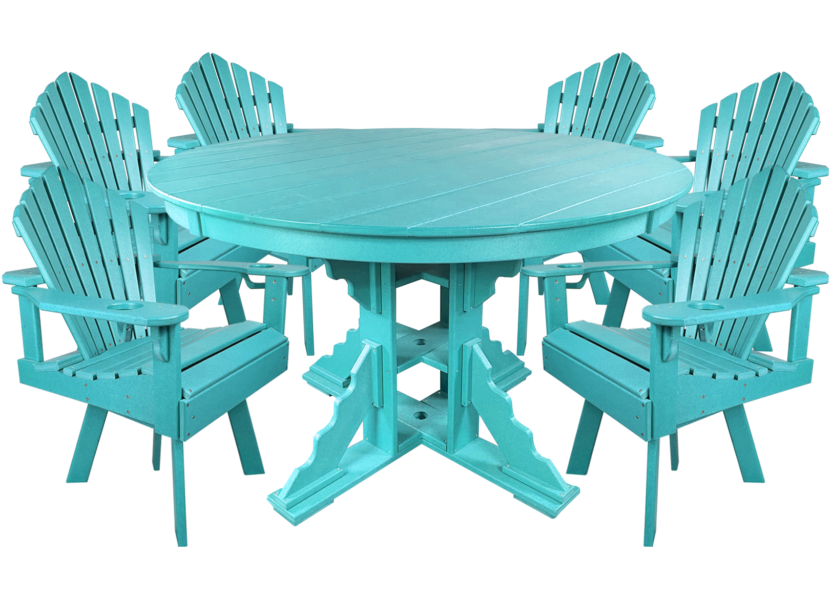 7-Piece 60”rd. Bridgewater Swivel Dining Set With Built In Cupholders
