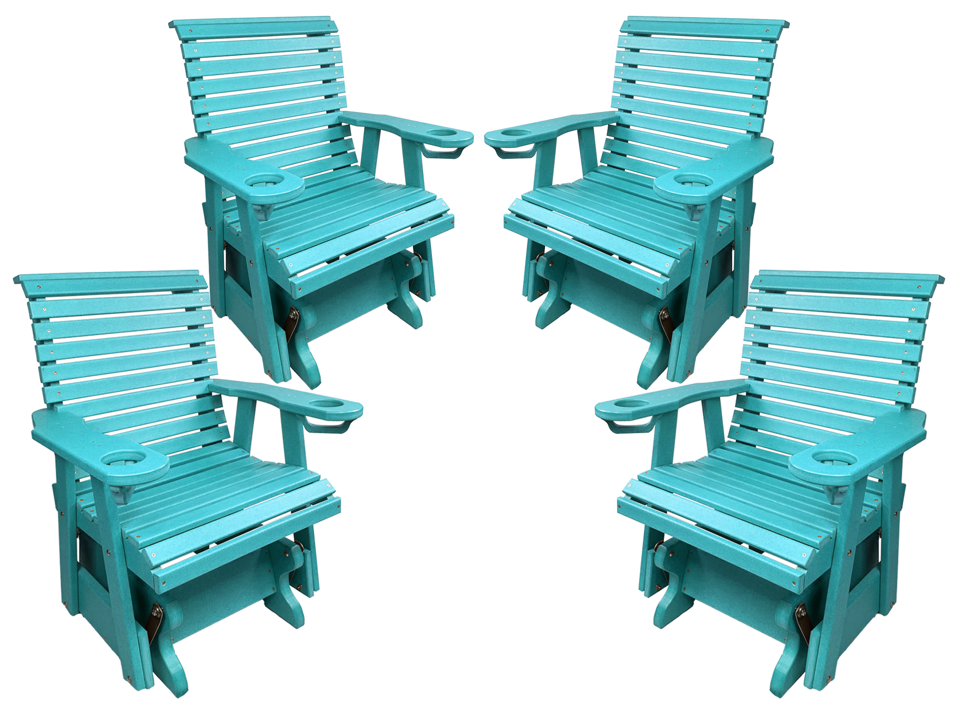 Set of 4 - Rolled Back Single Gliders With Built In Cup Holders
