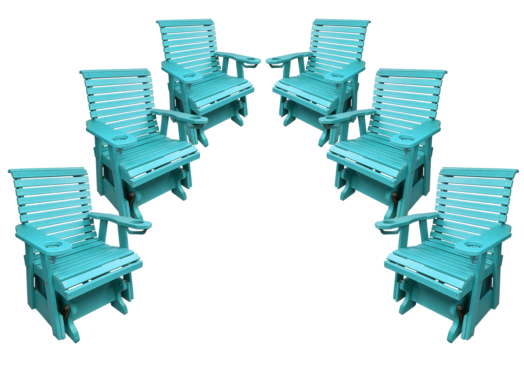 Set of 6 - Rolled Back Single Gliders With Built In Cup Holders