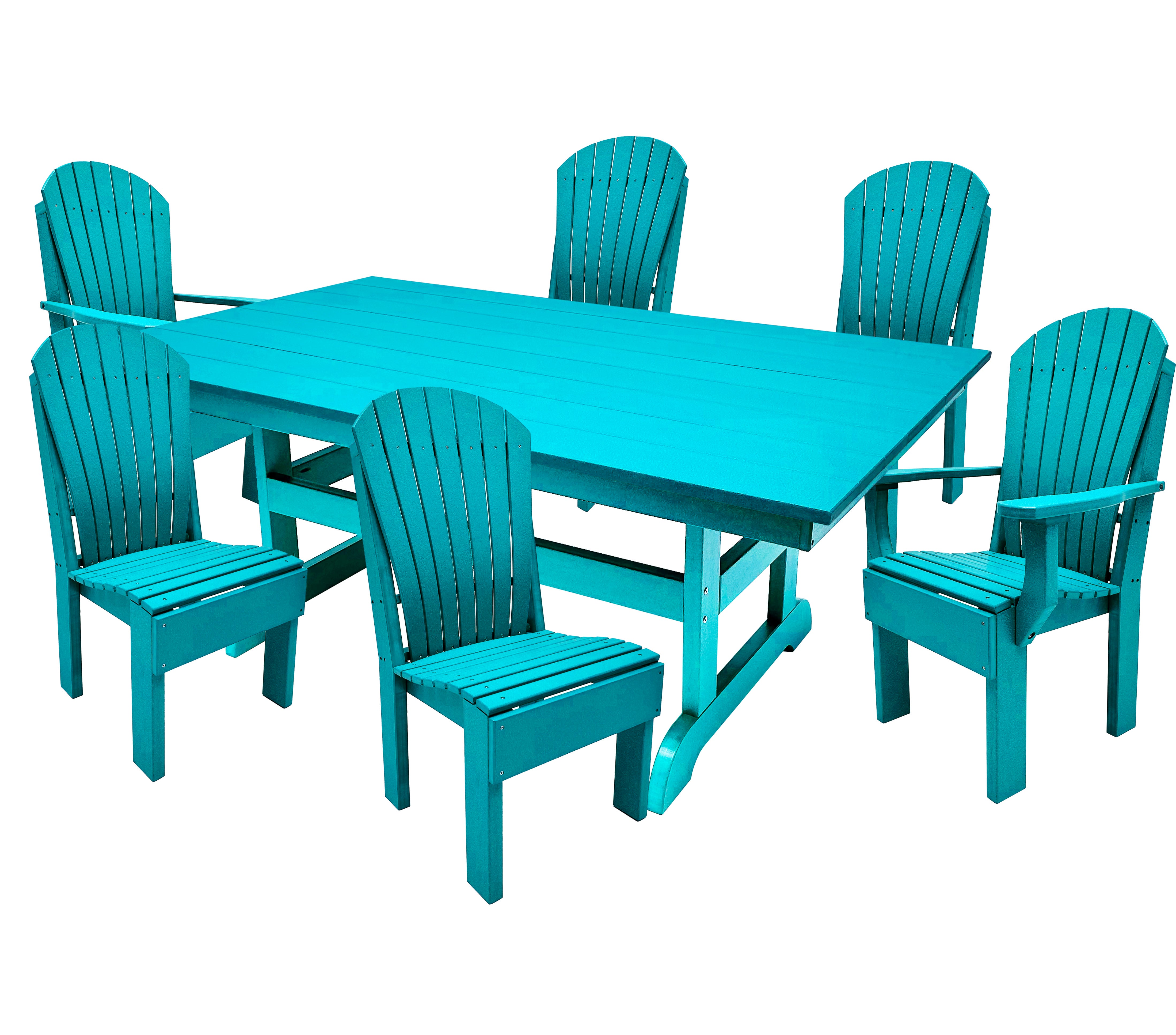 7-Piece Farmhouse Adirondack Dining Table Set With 2 Arm Chairs And 4 Side Chairs