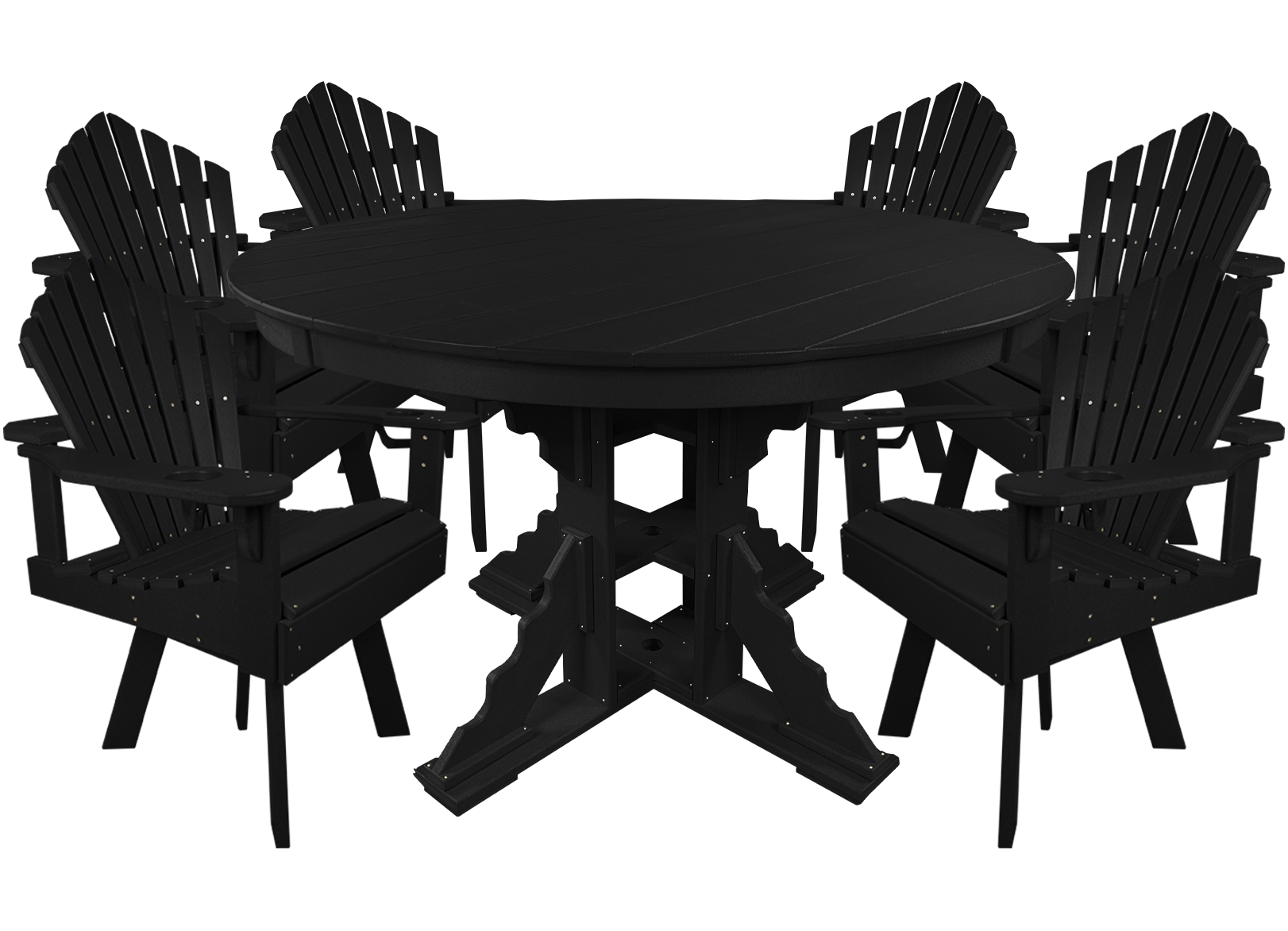 7-Piece 60”rd. Bridgewater Swivel Dining Set With Built In Cupholders