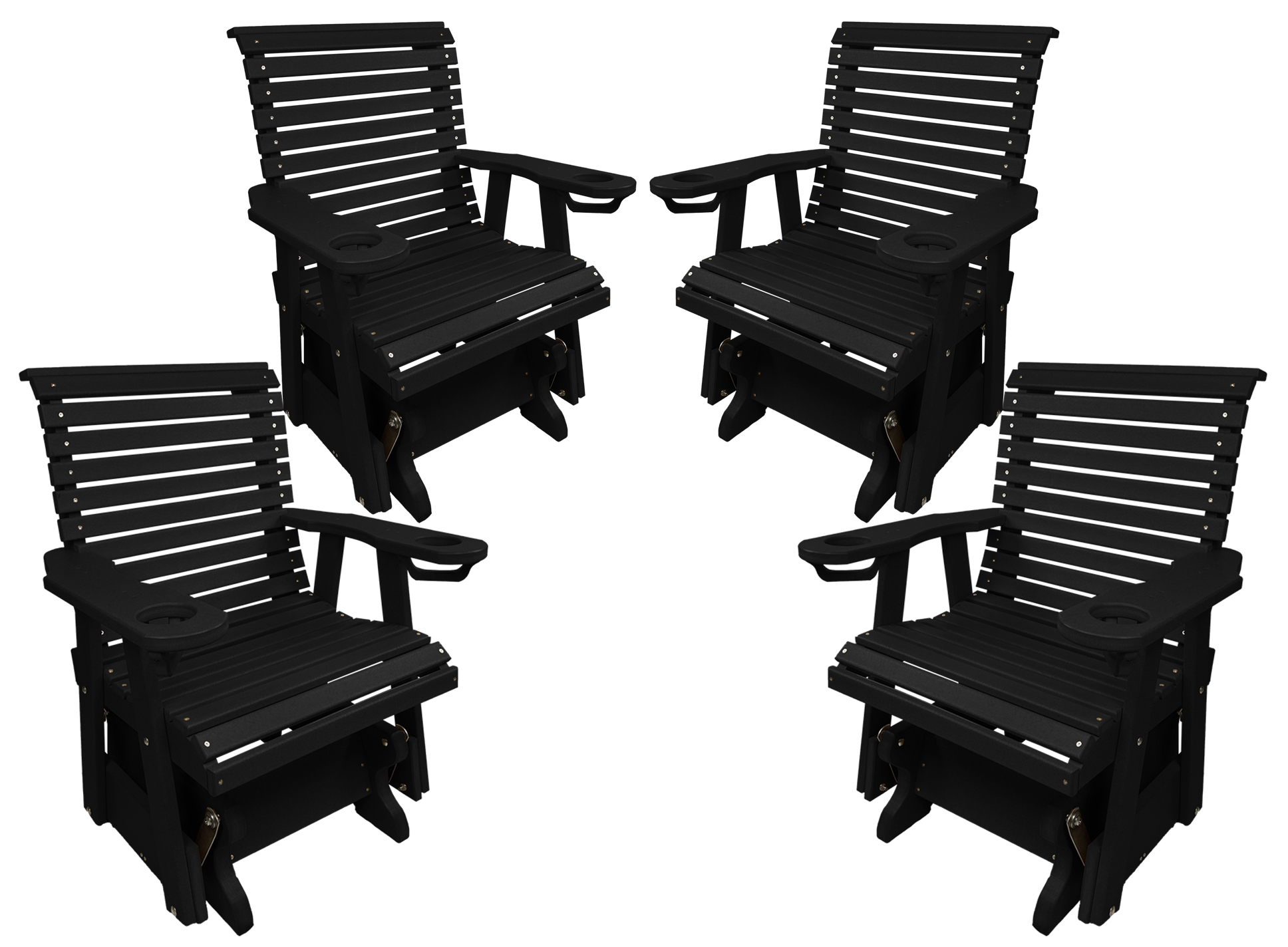 Set of 4 - Rolled Back Single Gliders With Built In Cup Holders
