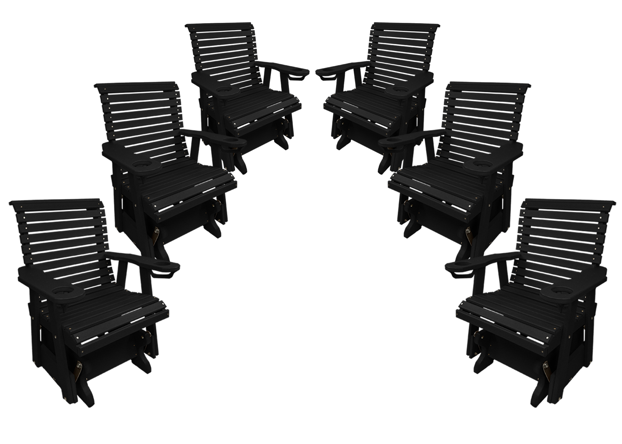 Set of 6 - Rolled Back Single Gliders With Built In Cup Holders