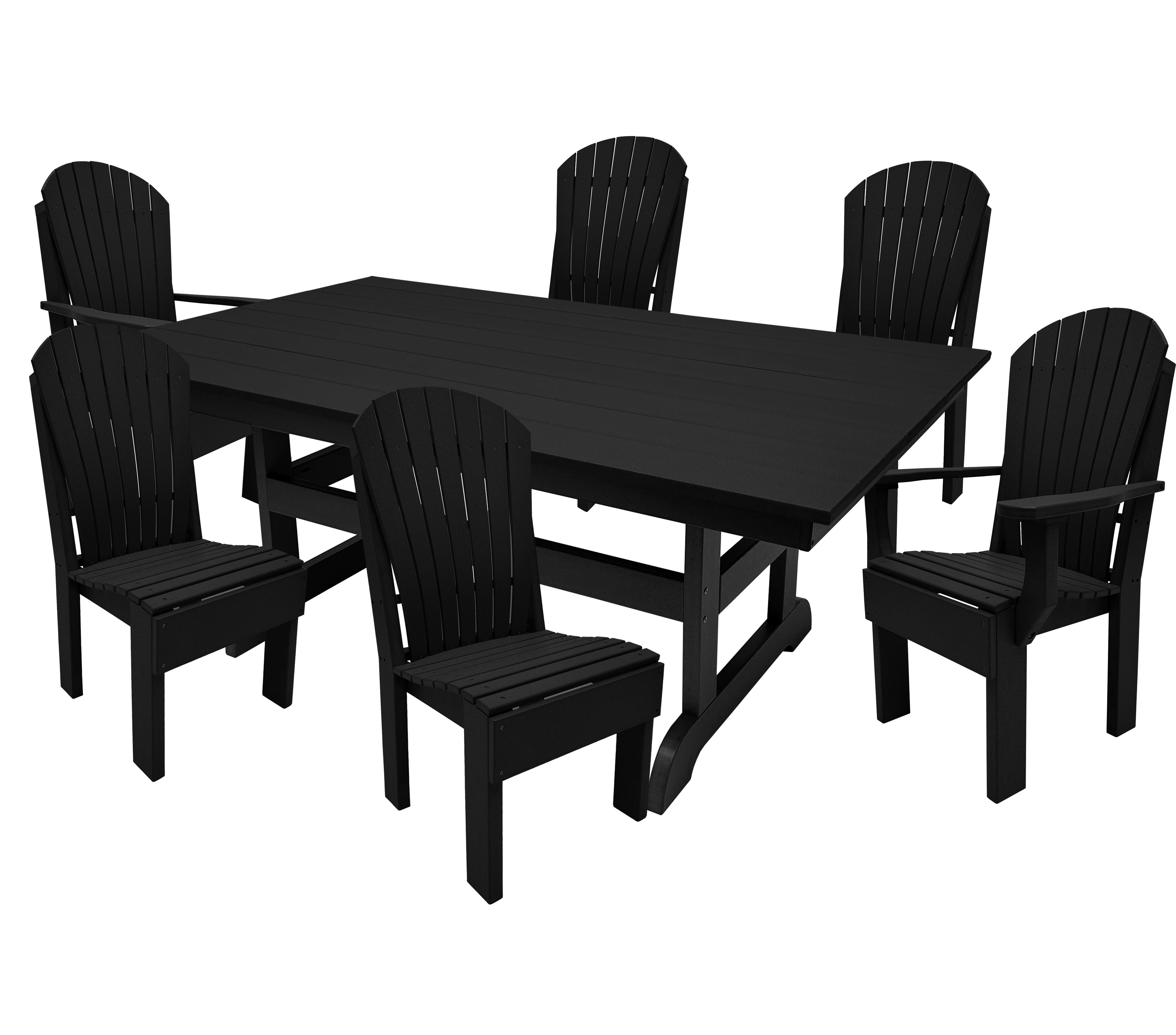 7-Piece Farmhouse Adirondack Dining Table Set With 2 Arm Chairs And 4 Side Chairs