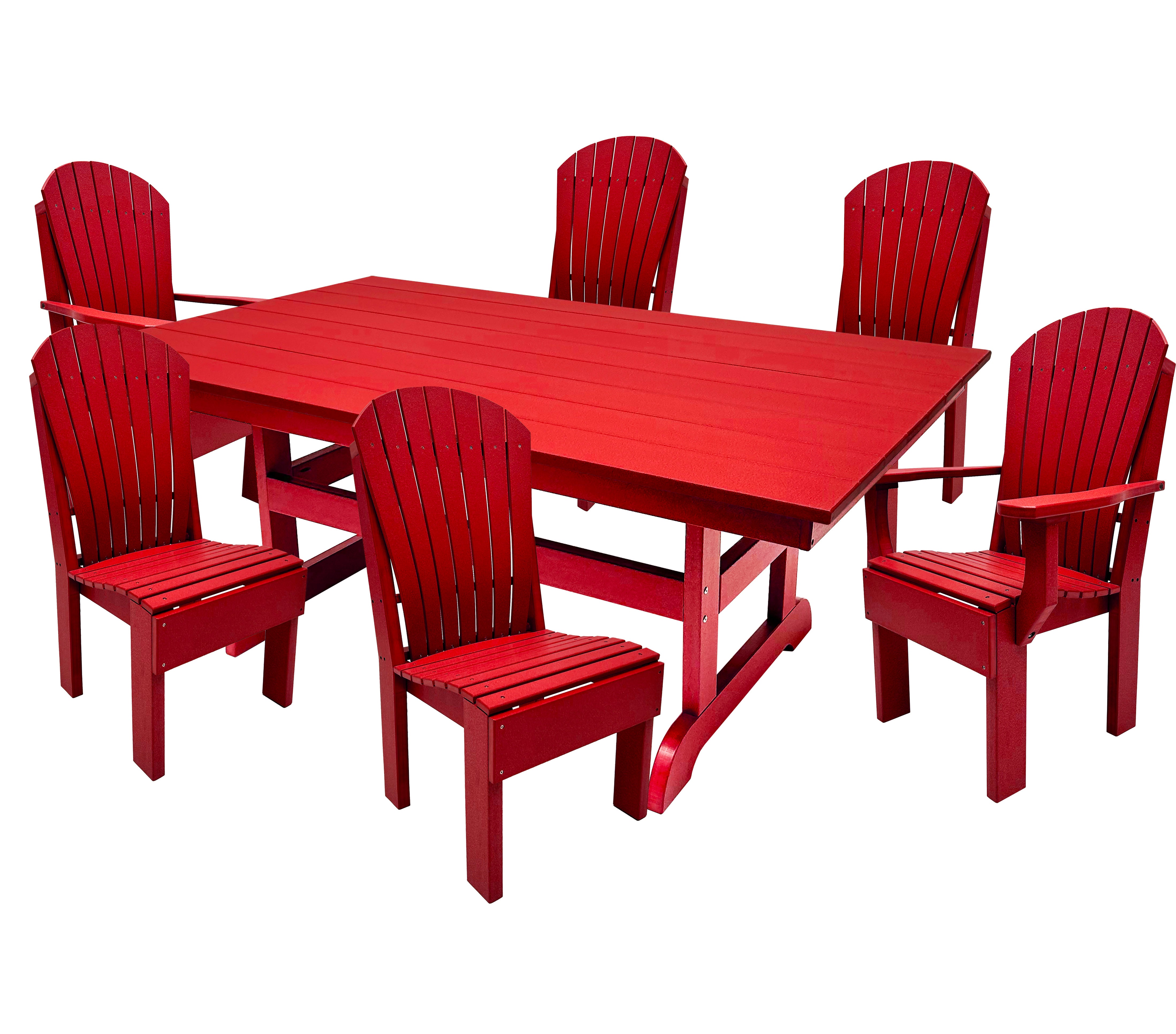 7-Piece Farmhouse Adirondack Dining Table Set With 2 Arm Chairs And 4 Side Chairs